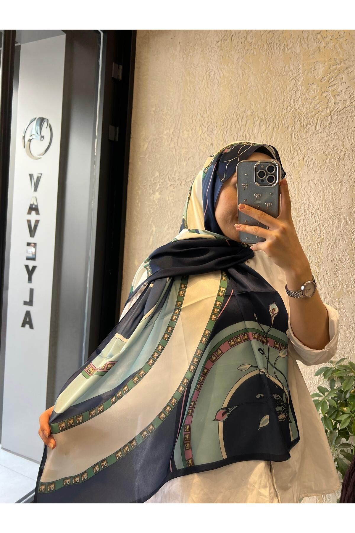 Vaveyla MAVİ LACİVERT DESENLİ VUAL ŞAL