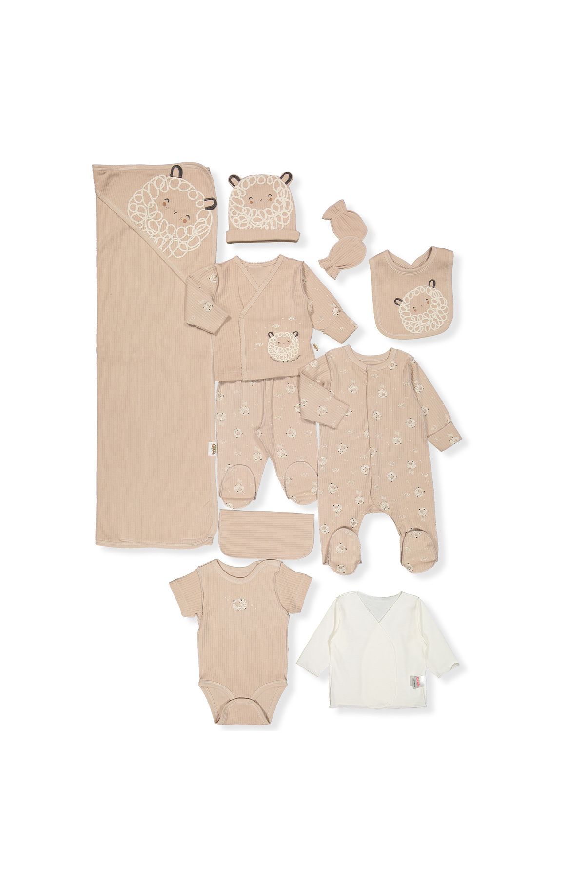 Bebetto ORGANİK RAPORLU İNTERLOK ZIBIN SET 10LU (ORGANIC LITTLE LAMB) Z1027 BEJ 0-3M/62CM