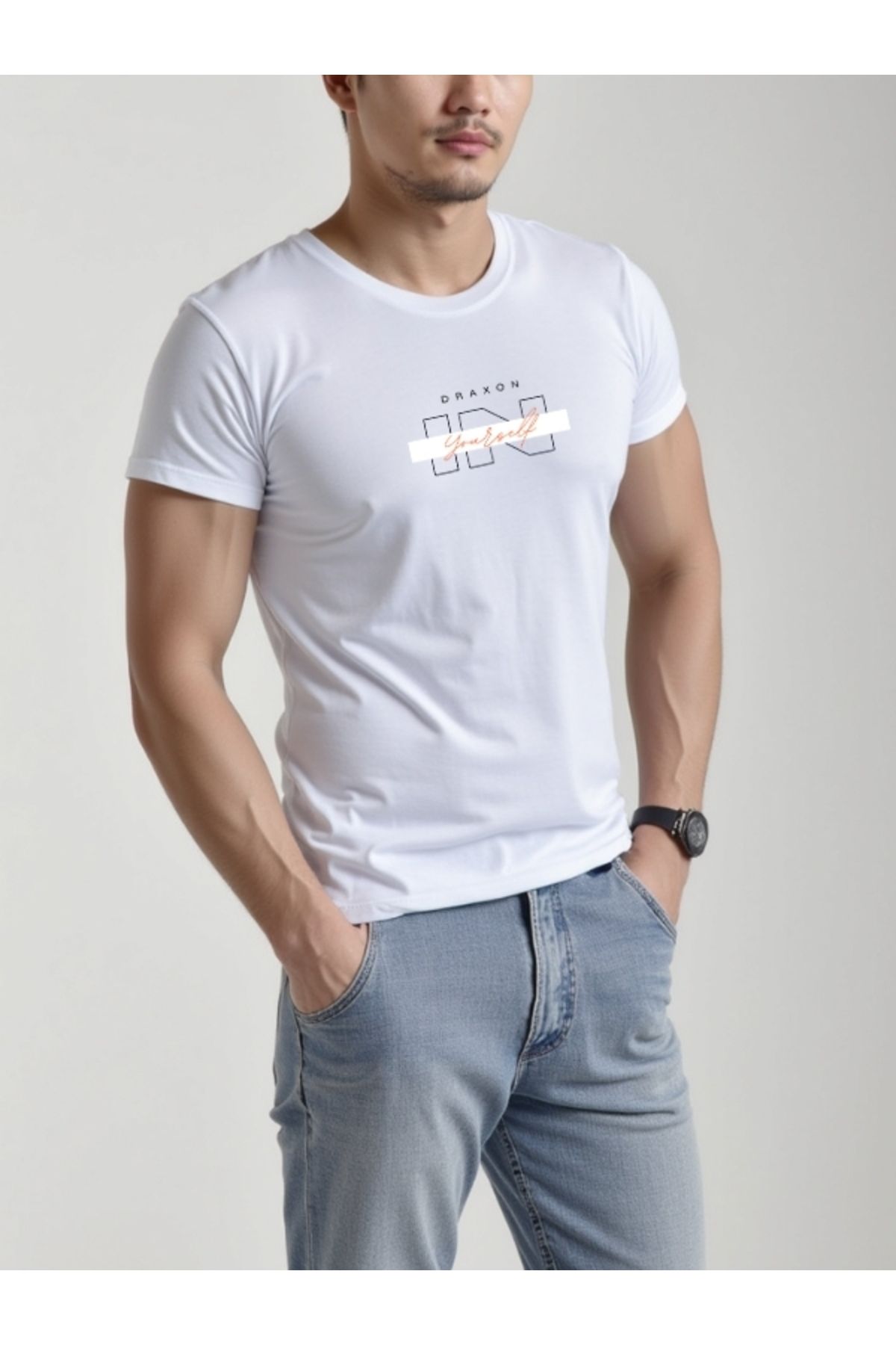 Draxon A+ Pamuklu Baskılı Bisiklet Yaka T-shirt