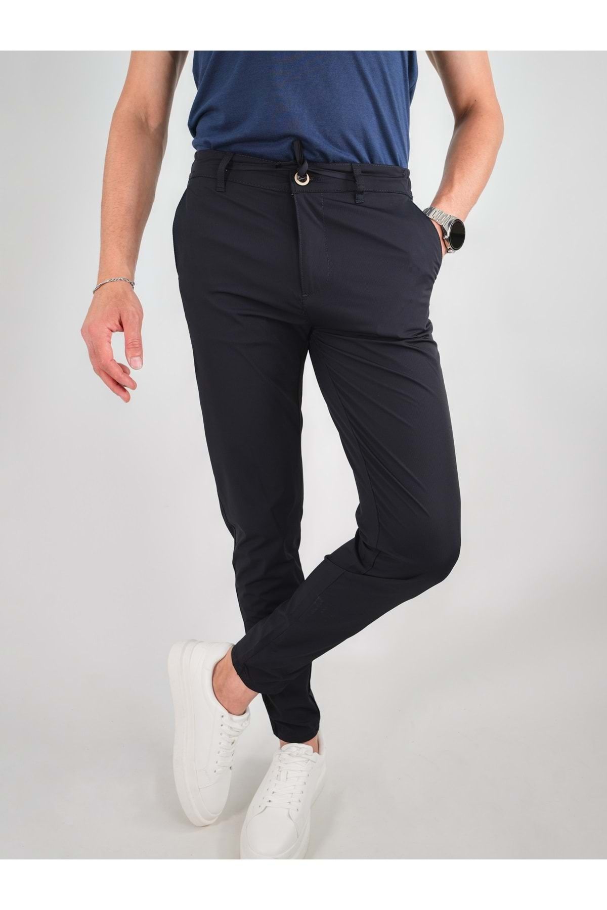 Olivia GENİE MAN YAN CEP BELİ LASTİKLİ İNCE JOGGER PANTOLON Lacivert