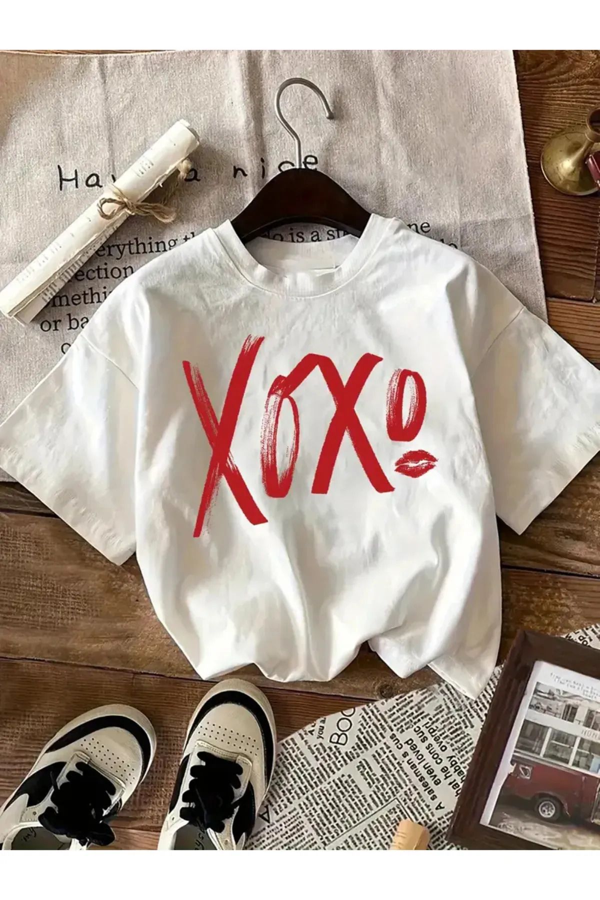 Koklonmoda Büyük Beden Unisex XoXo Baskılı Oversize T-Shirt