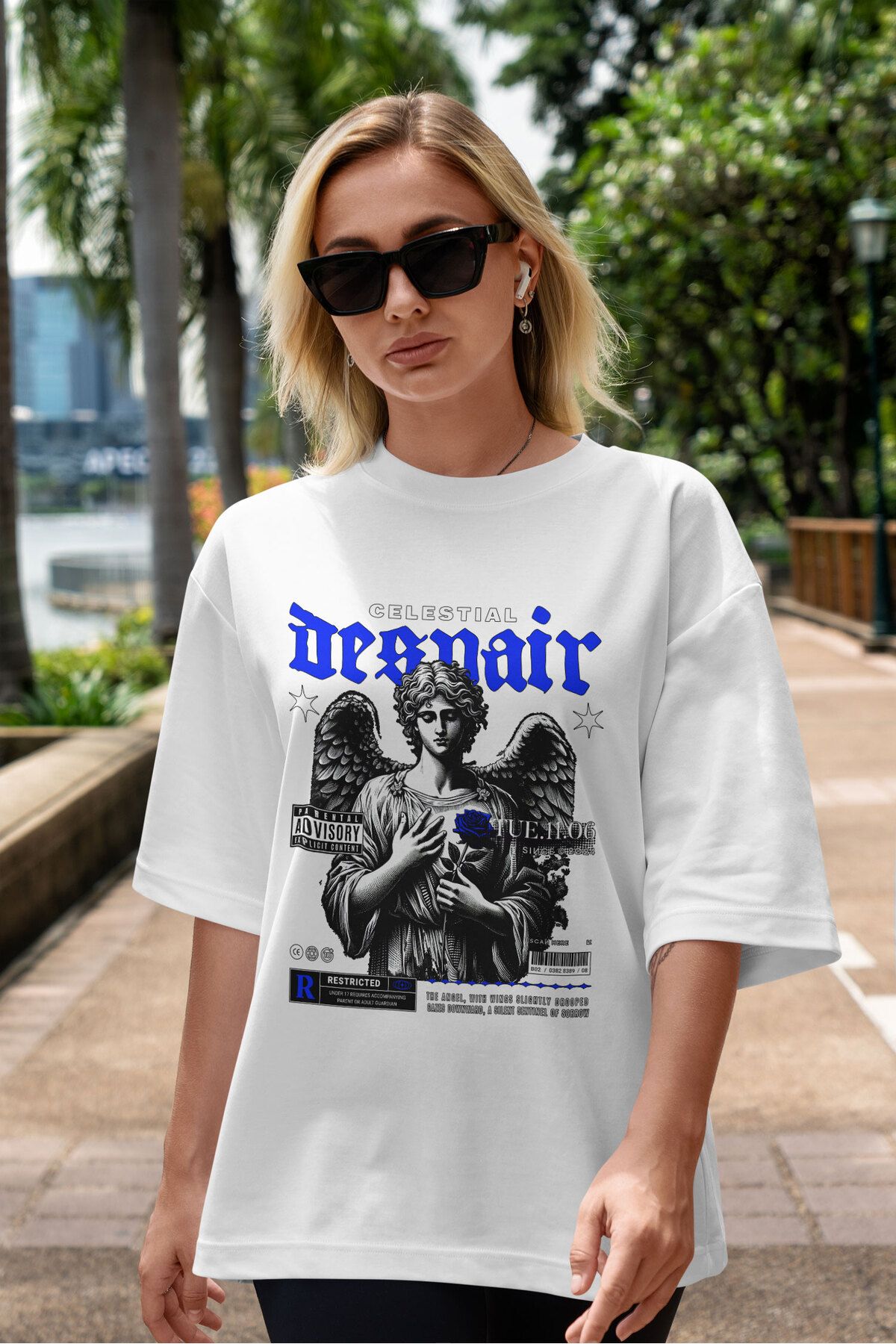ELFAMİ Unisex Erkek/Kadın CELESTIAL Renkli Özel Baskılı Oversize Pamuklu Bisiklet Yaka T-Shirt Tişört