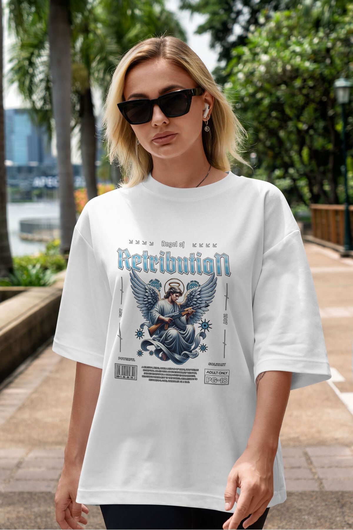 ELFAMİ Unisex Erkek/Kadın RETRIBUTIONS Özel Baskılı Oversize Pamuklu Bisiklet Yaka T-Shirt