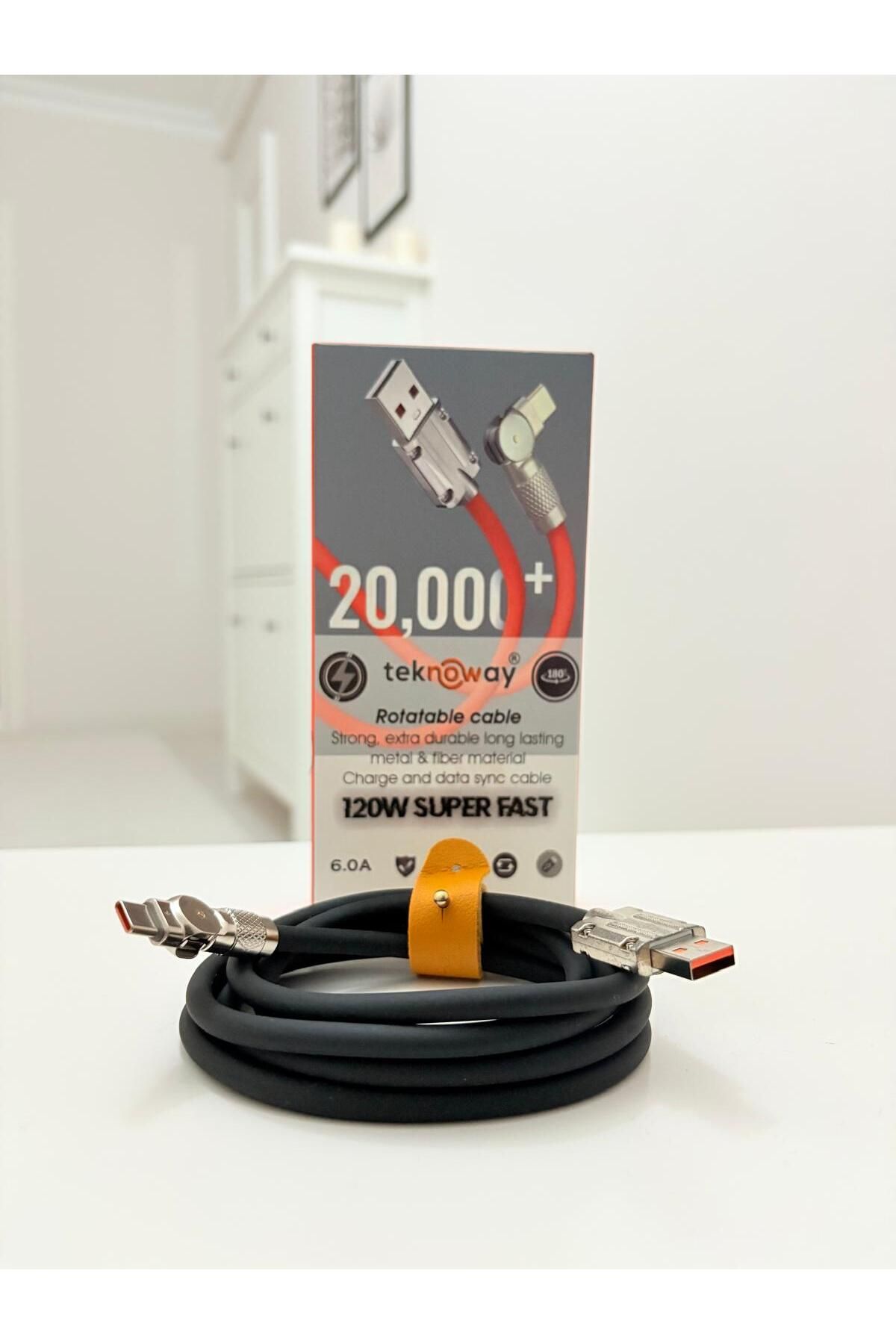 Store Type-C - 180 Derece Dönebilen Oynar Başlıklı 1.20 Metre Metal Uçlu Silikon Şarj Kablosu