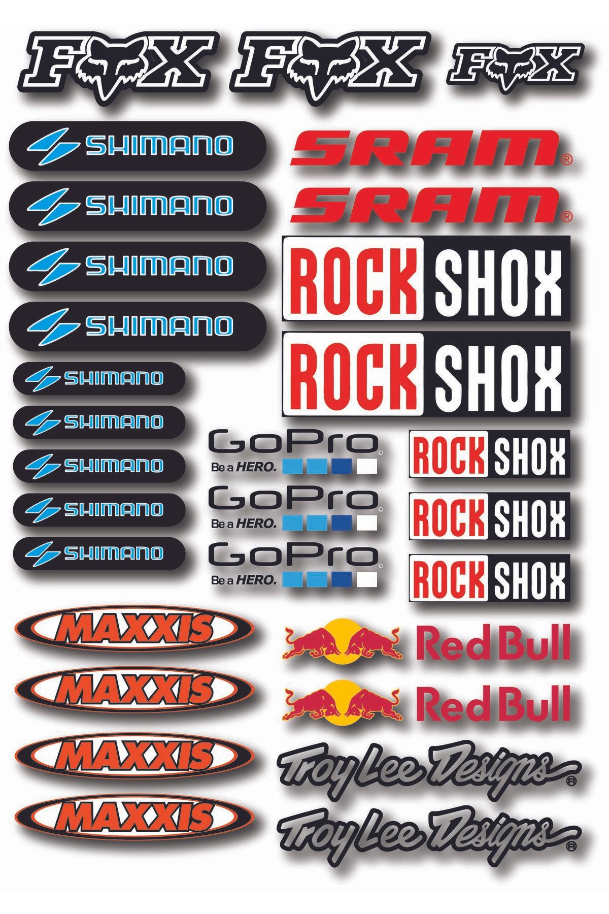 cakaybu “Bisiklet Sponsor Sticker Fox, Shimano, SRAM, RockShox, GoPro, Maxxis, Red Bull, Troy Lee – MTB