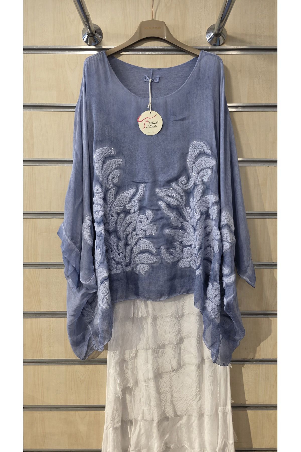 Park Moda İtalyan İpek Tunik Bluz Çiçek Kabartmalı
