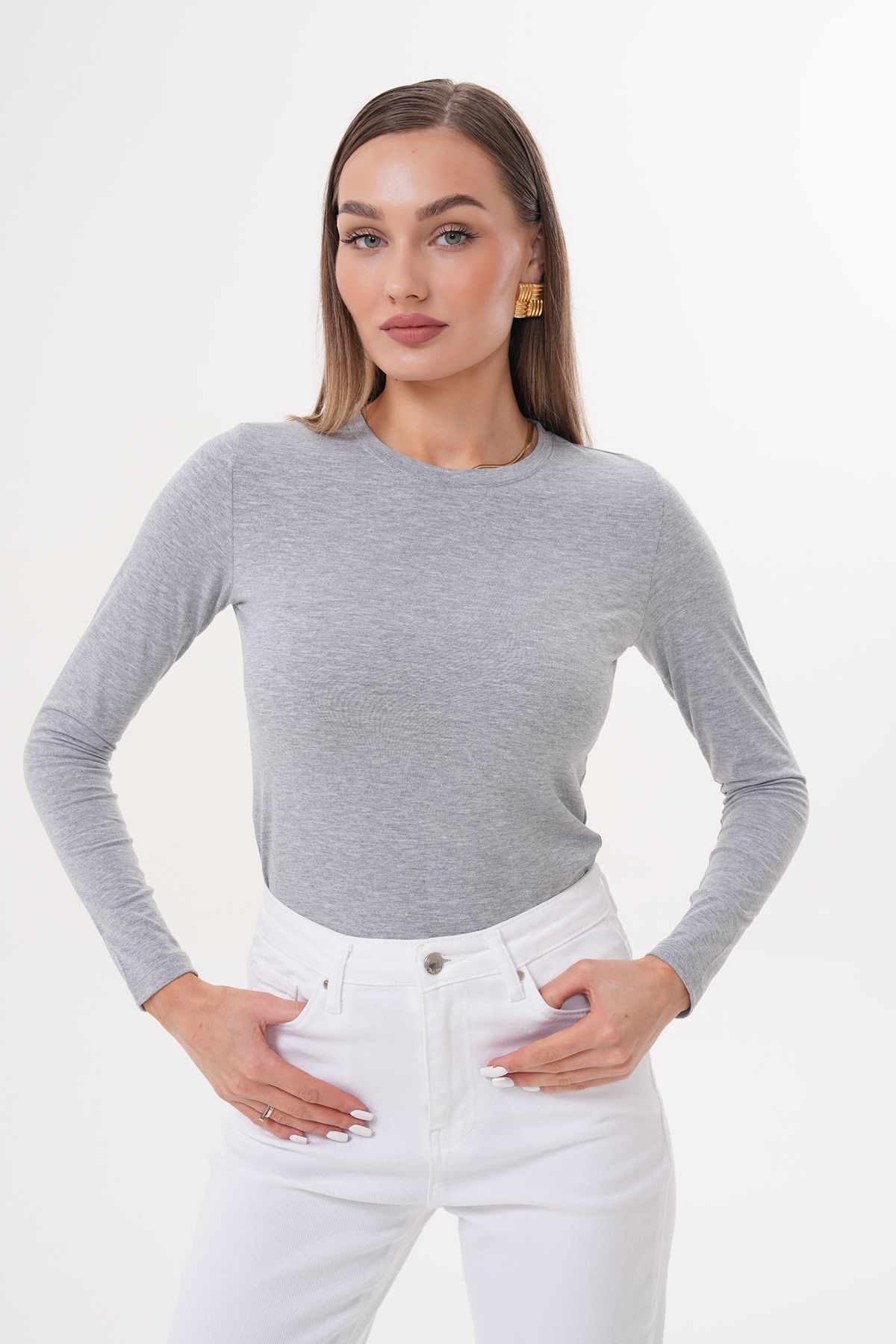 GENIUS STORE-Long Sleeve Short Women's Blouse Long Fitted Longsleeve-Bluez 3