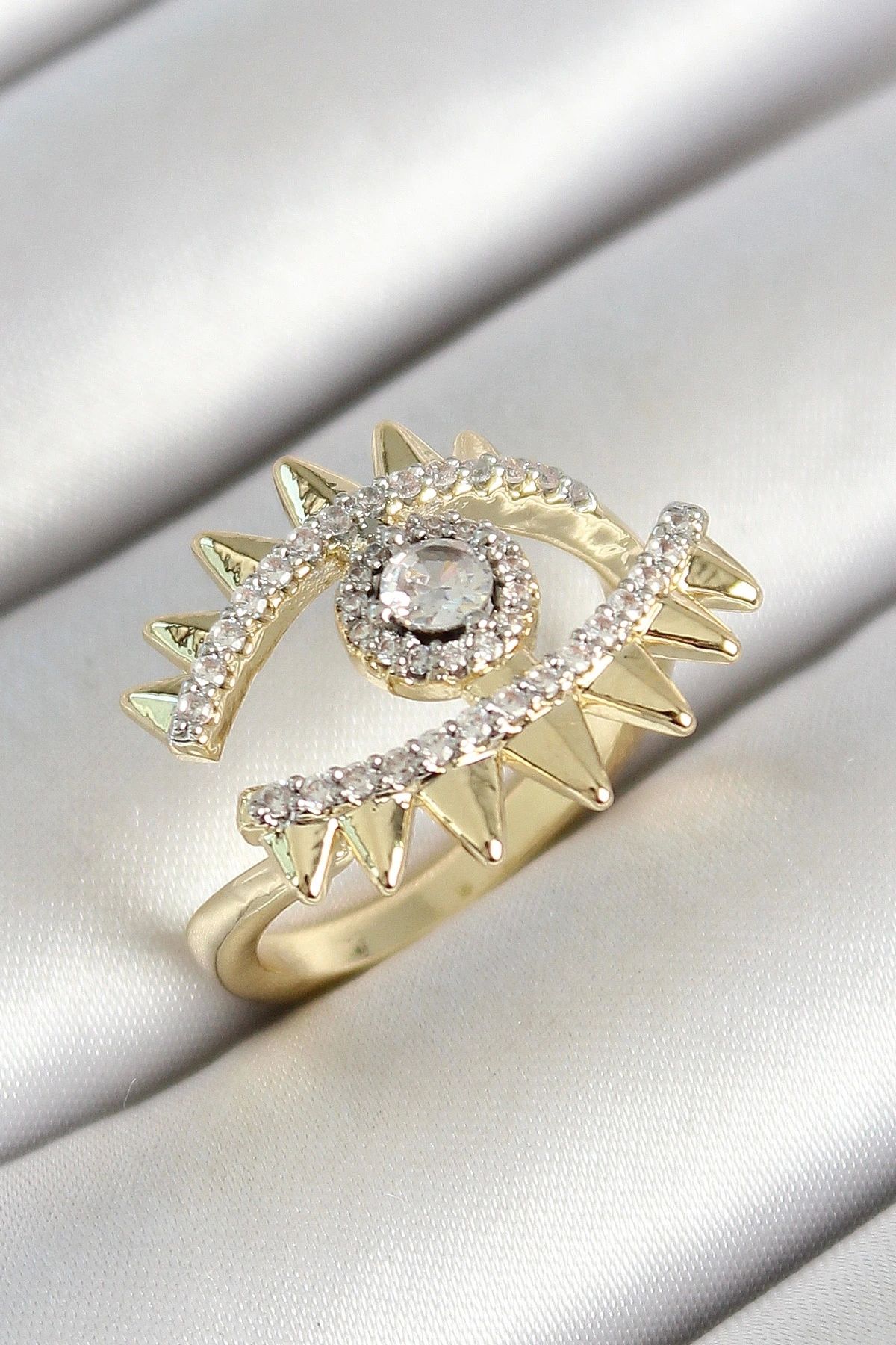 OurStyles Pirinç Göz Figürlü Zirkon Taşlı Gold Renk Ayarlanabilir Kadın Yüzük - TJ-BYK3787