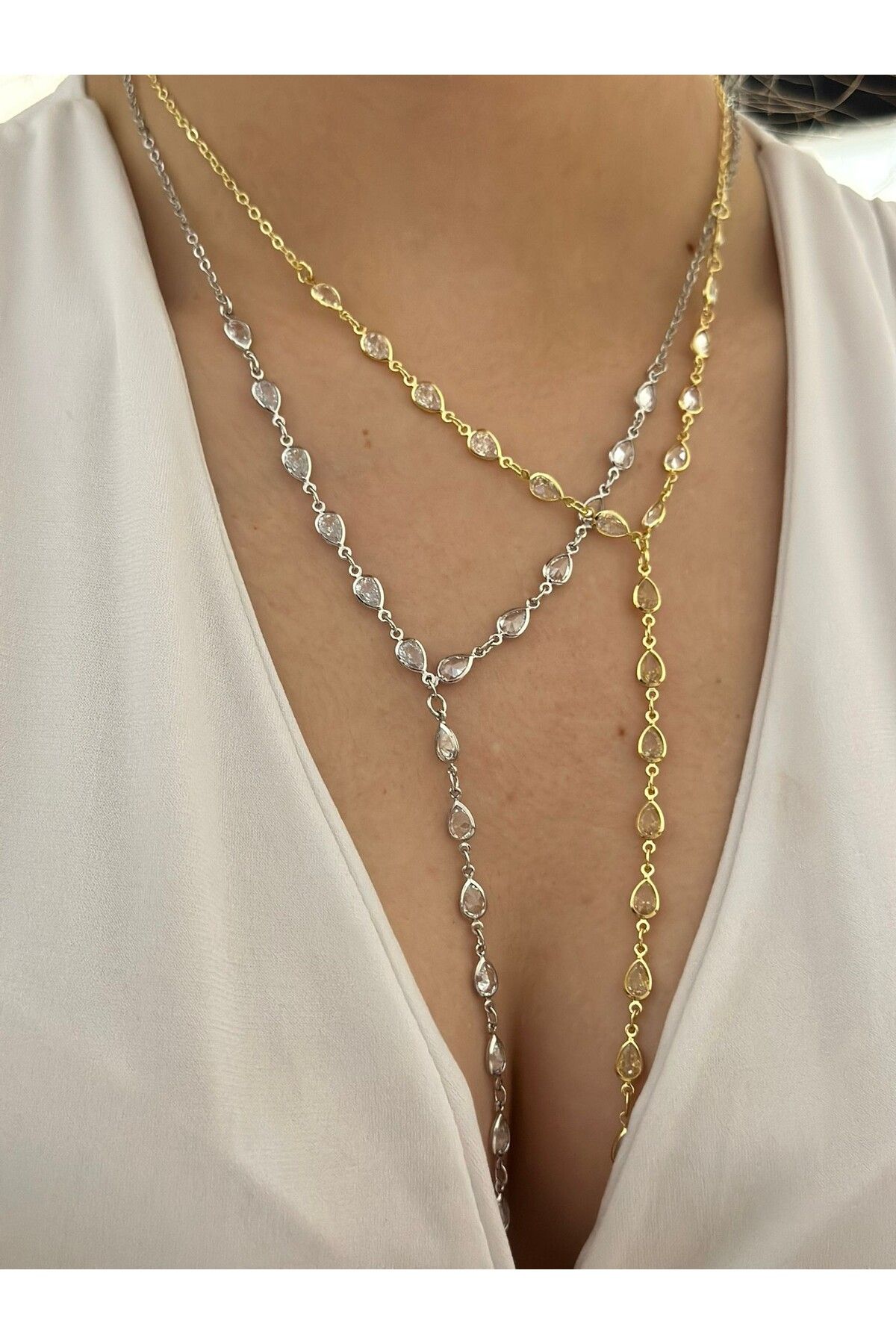 MyladyAccessoriess Sıralı Damla Detay Y Çelik Kolye Gold