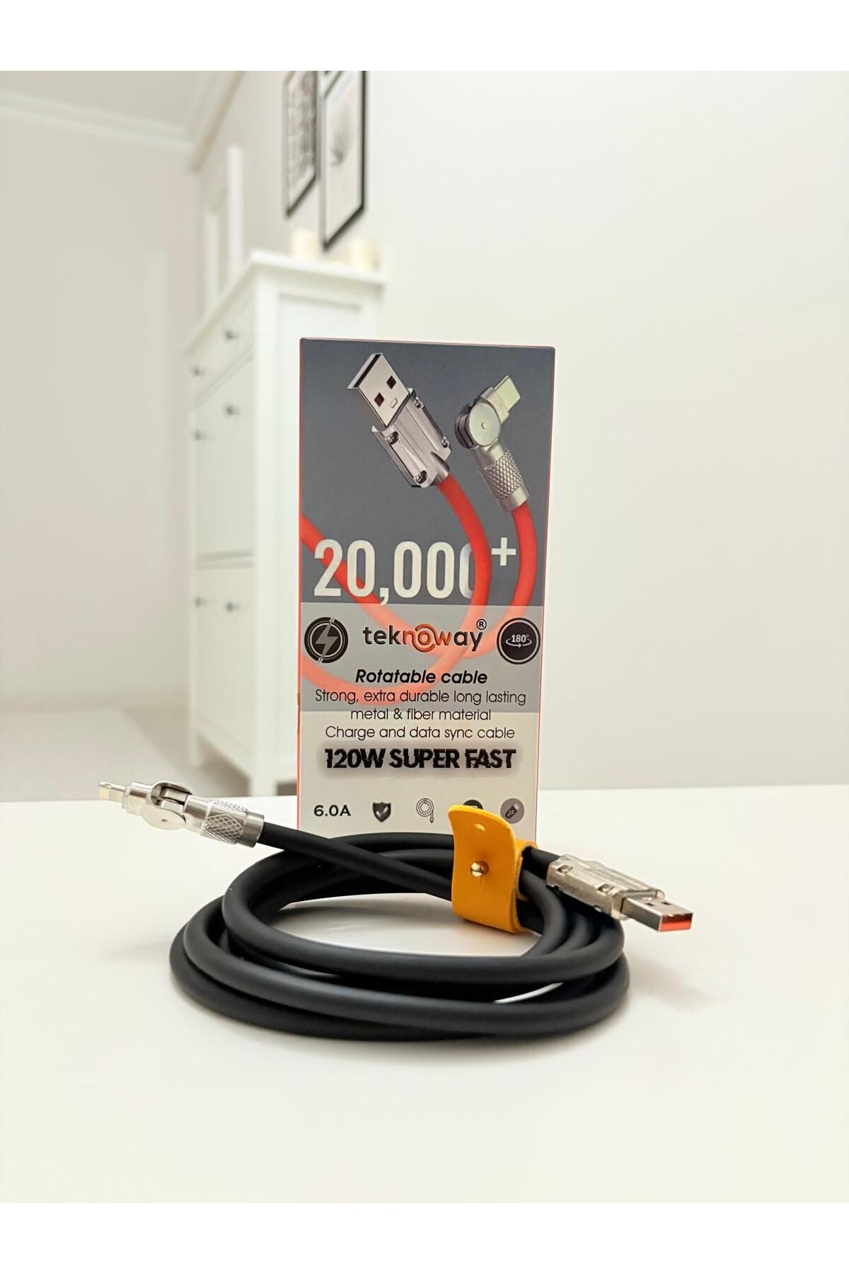 Store Apple Lightning - 180 Derece Dönebilen Oynar Başlıklı 1.20 Metre Metal Uçlu Silikon Şarj Kablosu