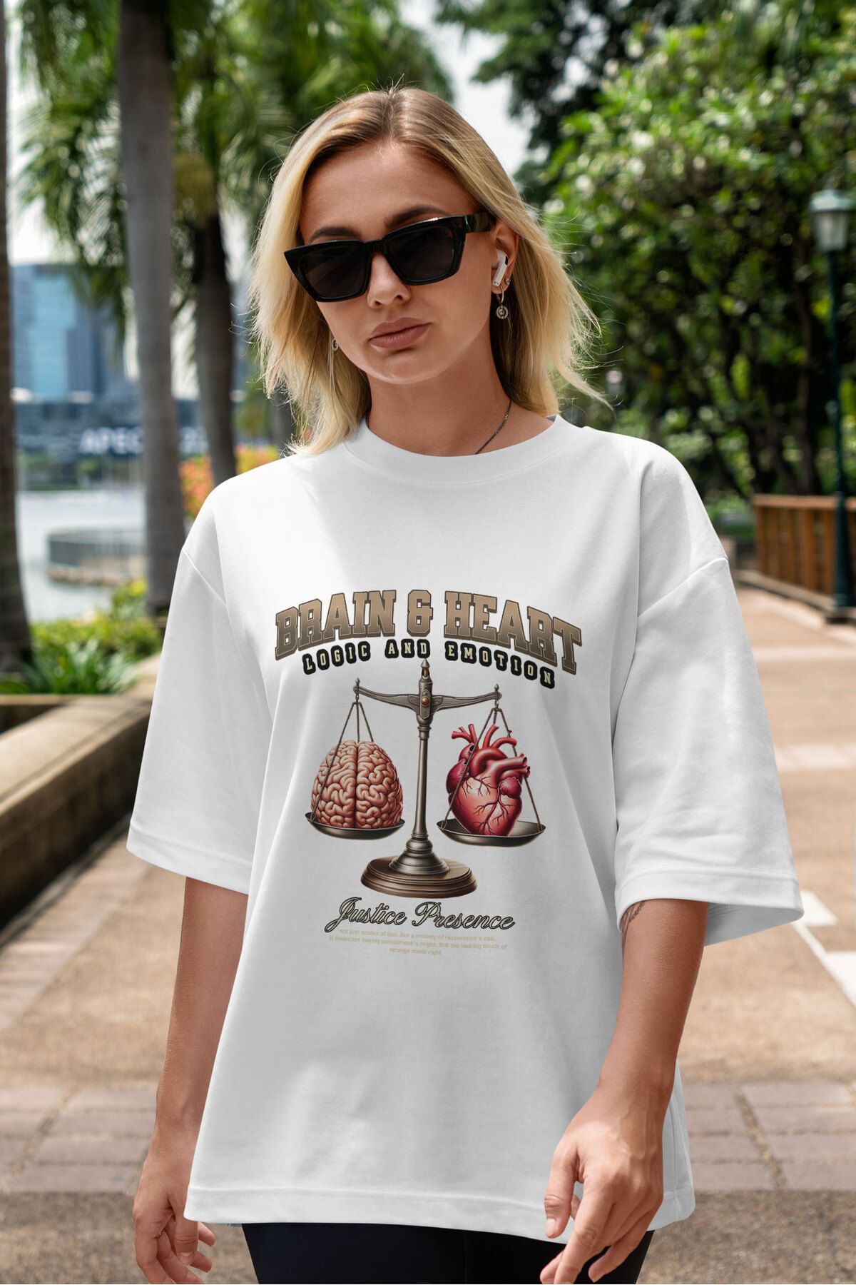 ELFAMİ Unisex Erkek/Kadın BRAIN HEART Renkli Özel Baskılı Oversize Pamuklu Bisiklet Yaka T-Shirt Tişört