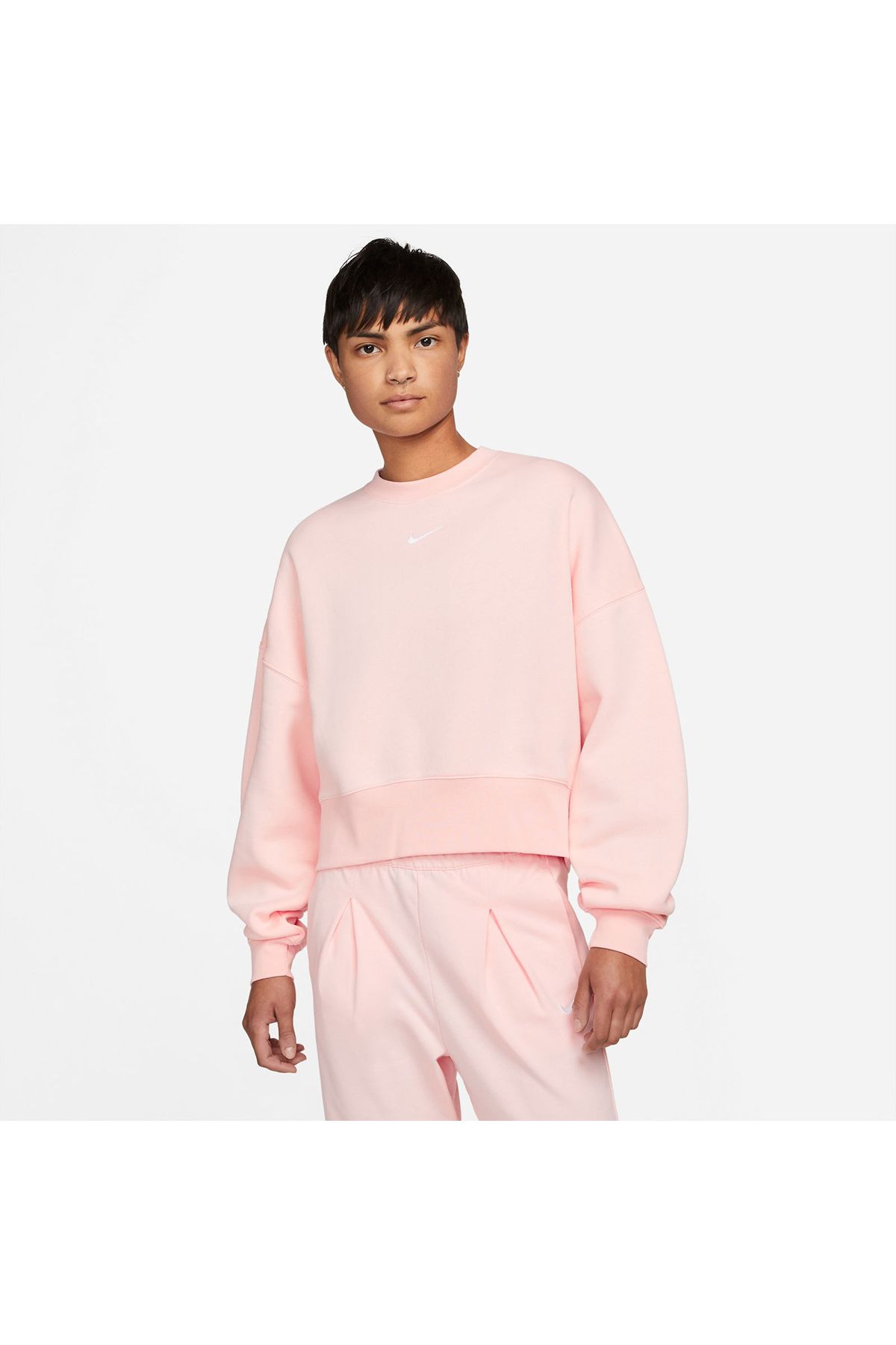 Nike Sportswear Collection Essentials Kadın Pembe Yuvarlak Yaka Sweatshirt