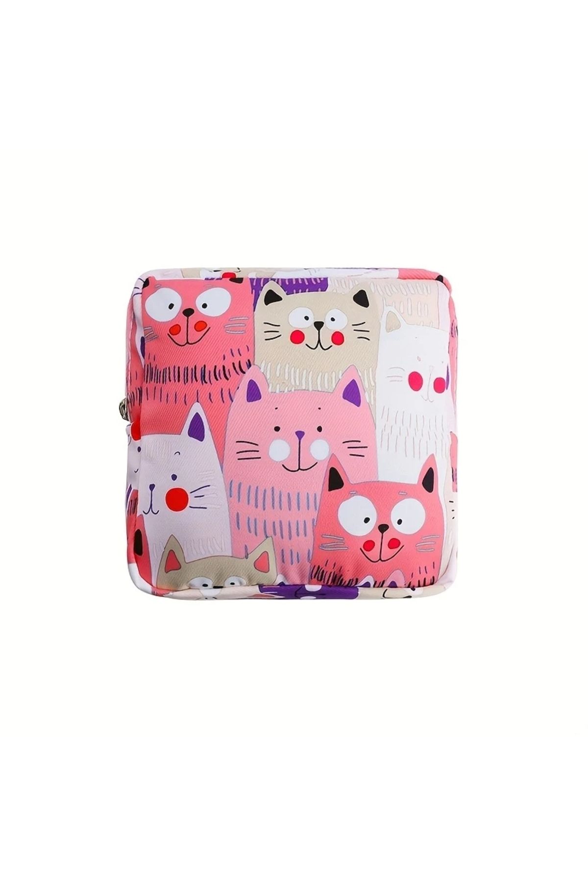 GlassySKY Kedi Baskılı Mini Fermuarlı Su Geçirmez Çanta,Hijyenik Ped Çanta Hurç/Seyehat/Düzenleme