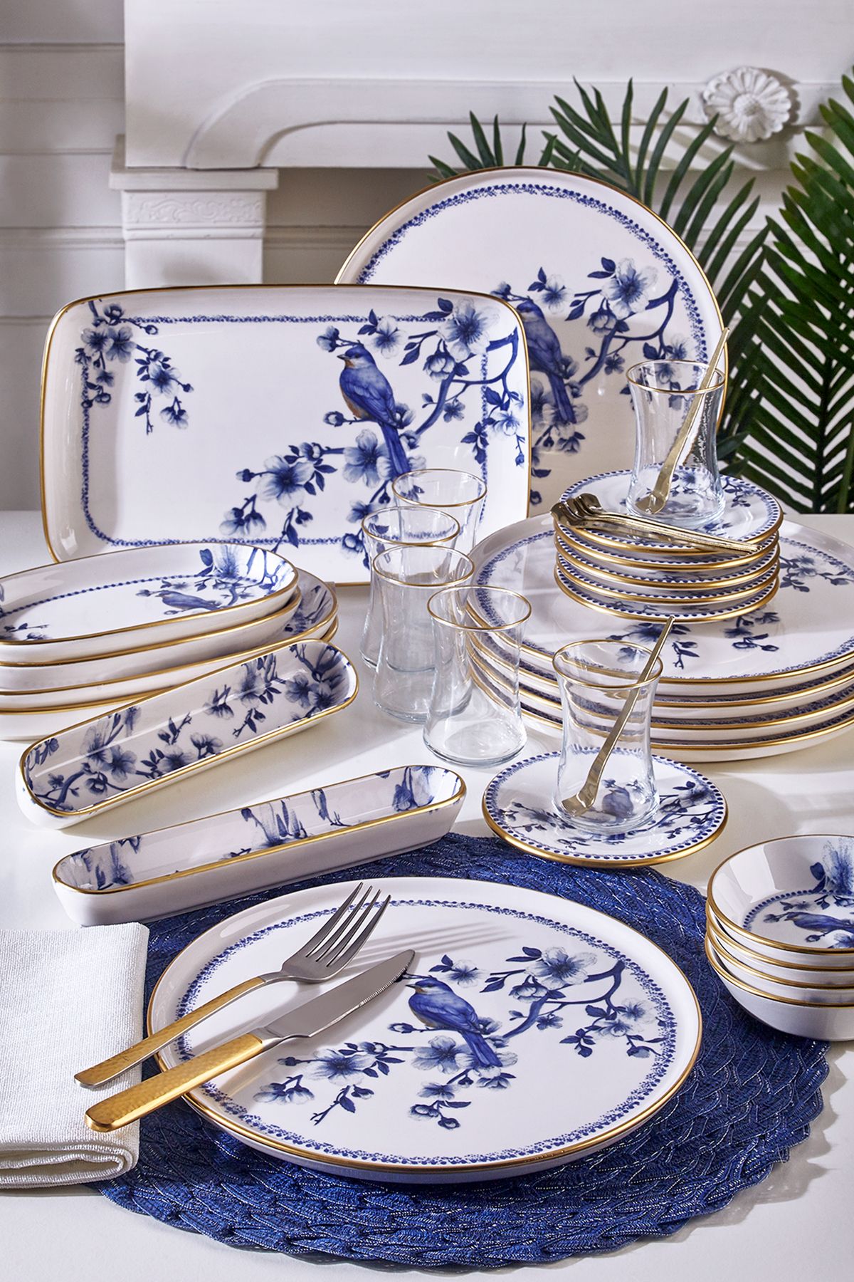 Fecra Blue Bird 35 Parça Gold Fileli Kahvaltı Seti
