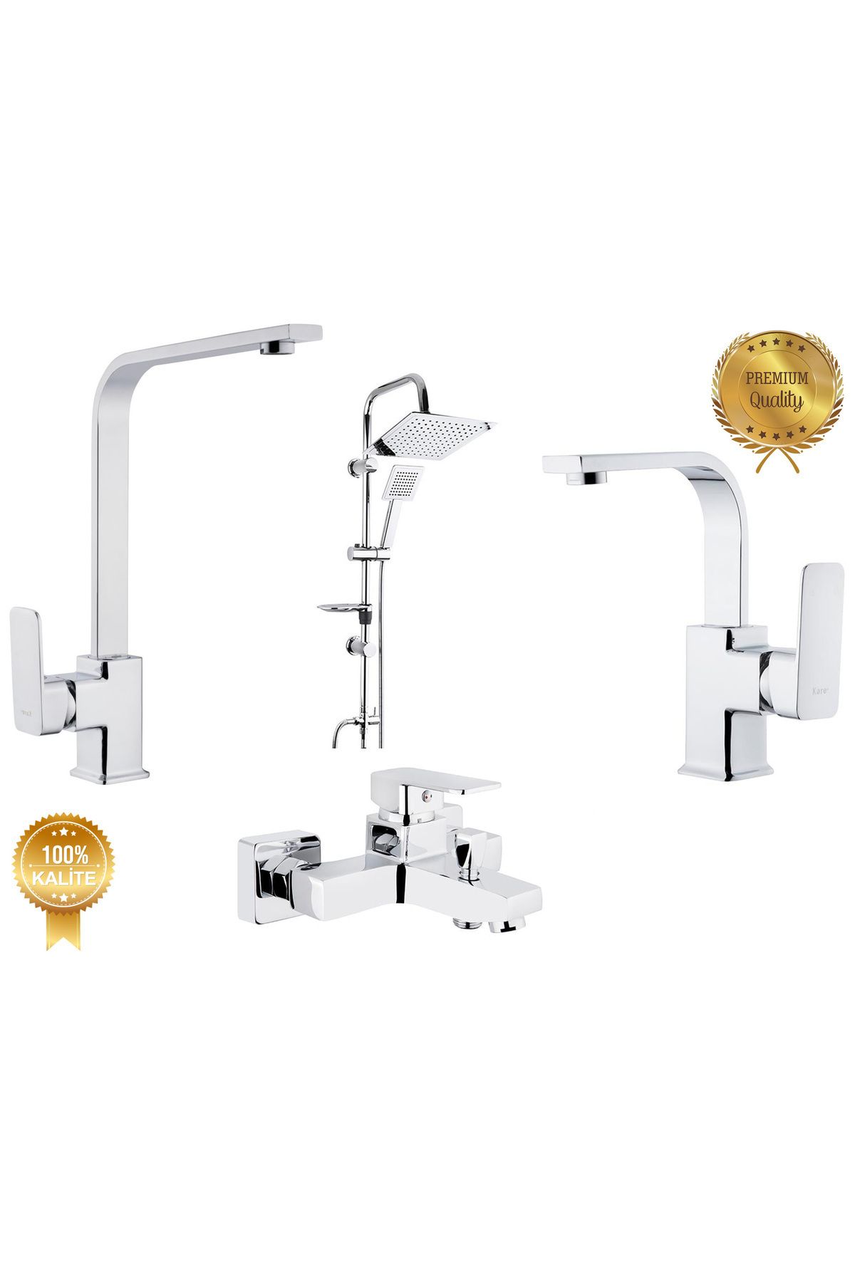KARE BATARYA Kare Siera Üçlü Set (BANYO-LAVABO-EVYE) Duş Seti Krom
