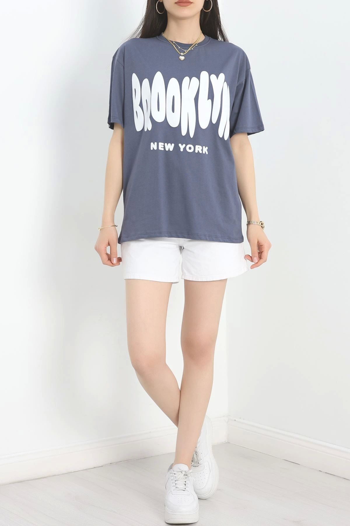 OurStyles Baskılı Oversize Tişört Fümebeyaz - 40649.1872.