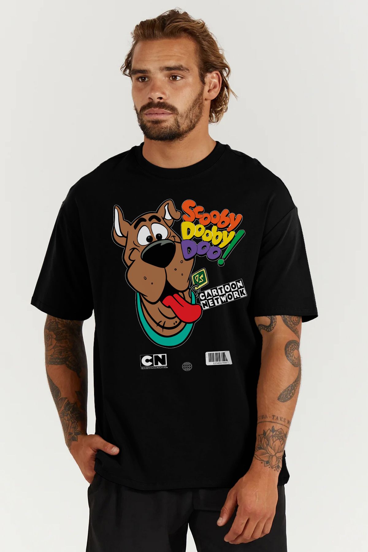 MODA Scooby Doo Baskılı Oversize Kalıp Siyah Geniş Bol Kesim Erkek Tişört
