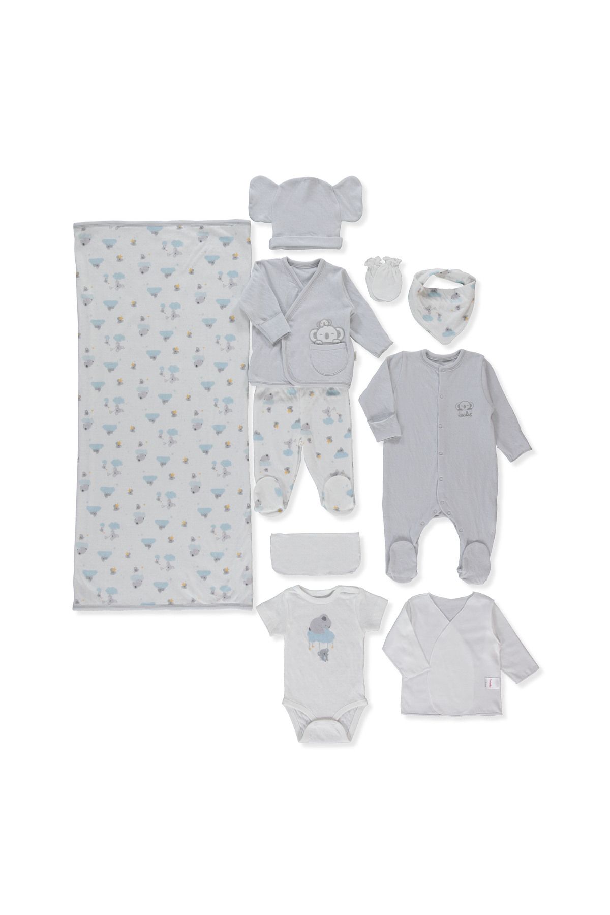 Bebetto ORGANİK SÜPREM DOUBLE ZIBIN SET 10LU (ORGANIC STARS AND KOALAS) Z1030 GRİ 0-3M/62CM