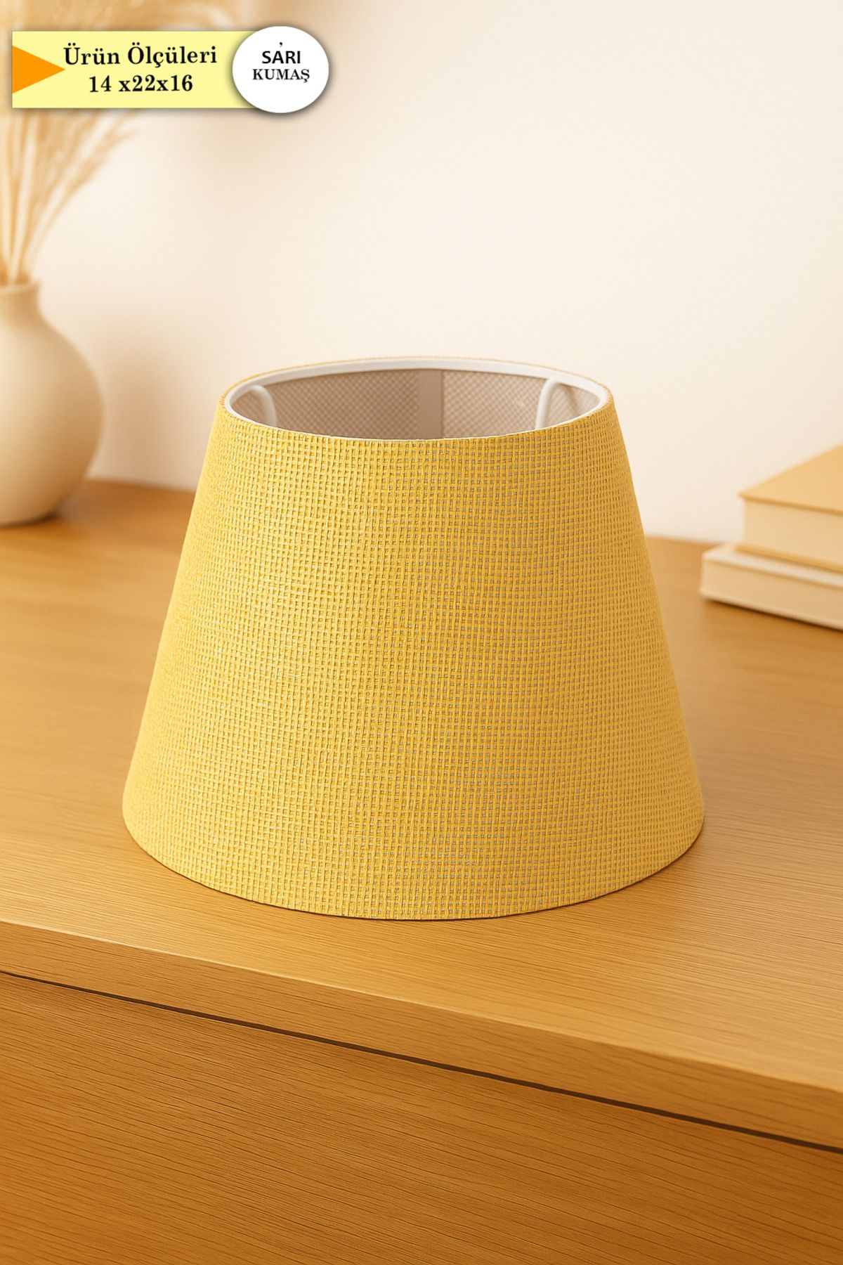 Eslight Hasır Sarı Kumaş Abajur Başlığı 22 cm T26