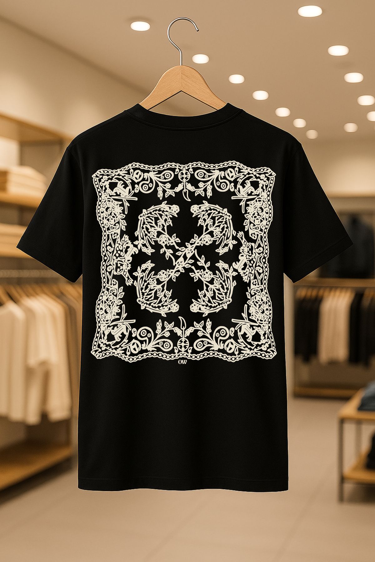 SELF CONTROL Off-White Desen Baskılı Oversize Unisex %100 Pamuklu Nefes Alan Kalin Kumaşlı T-Shirt