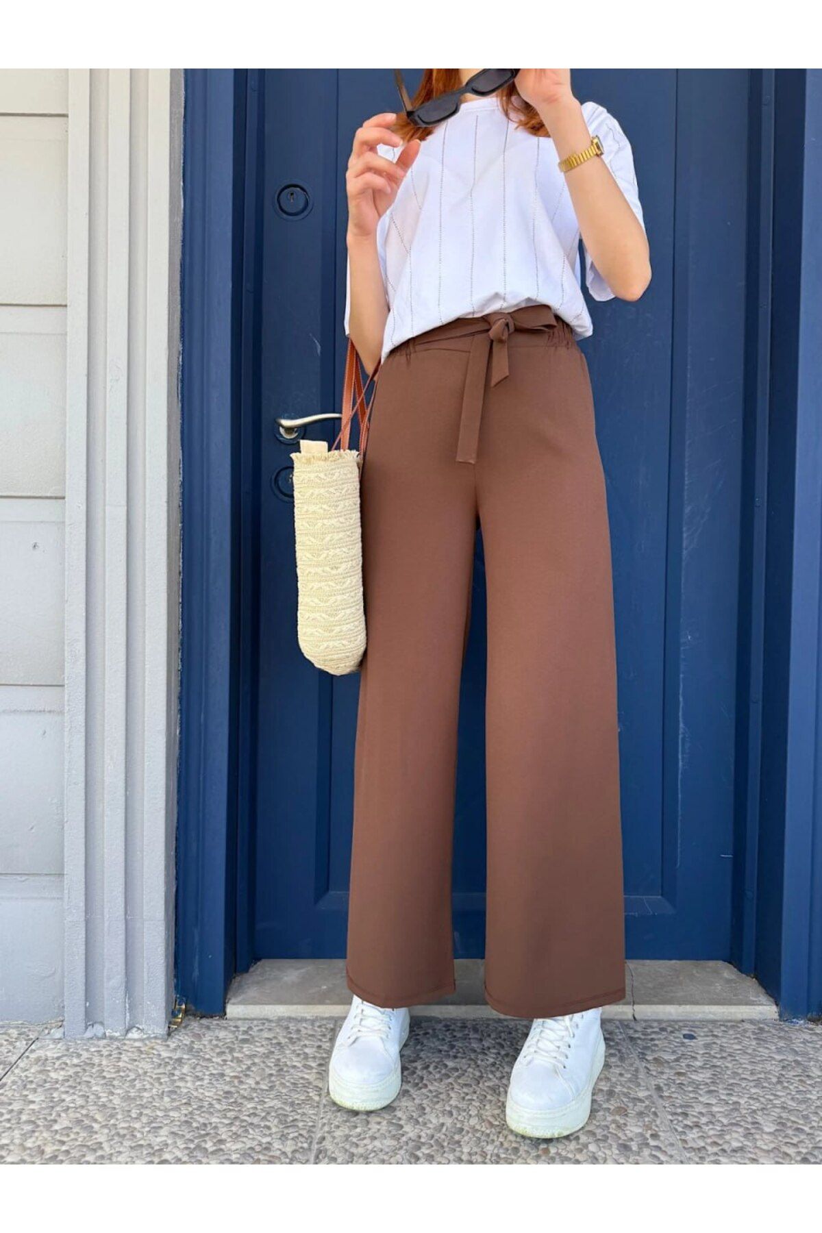 SİSİ Beli Bağlamalı Bol Paça Pantolon