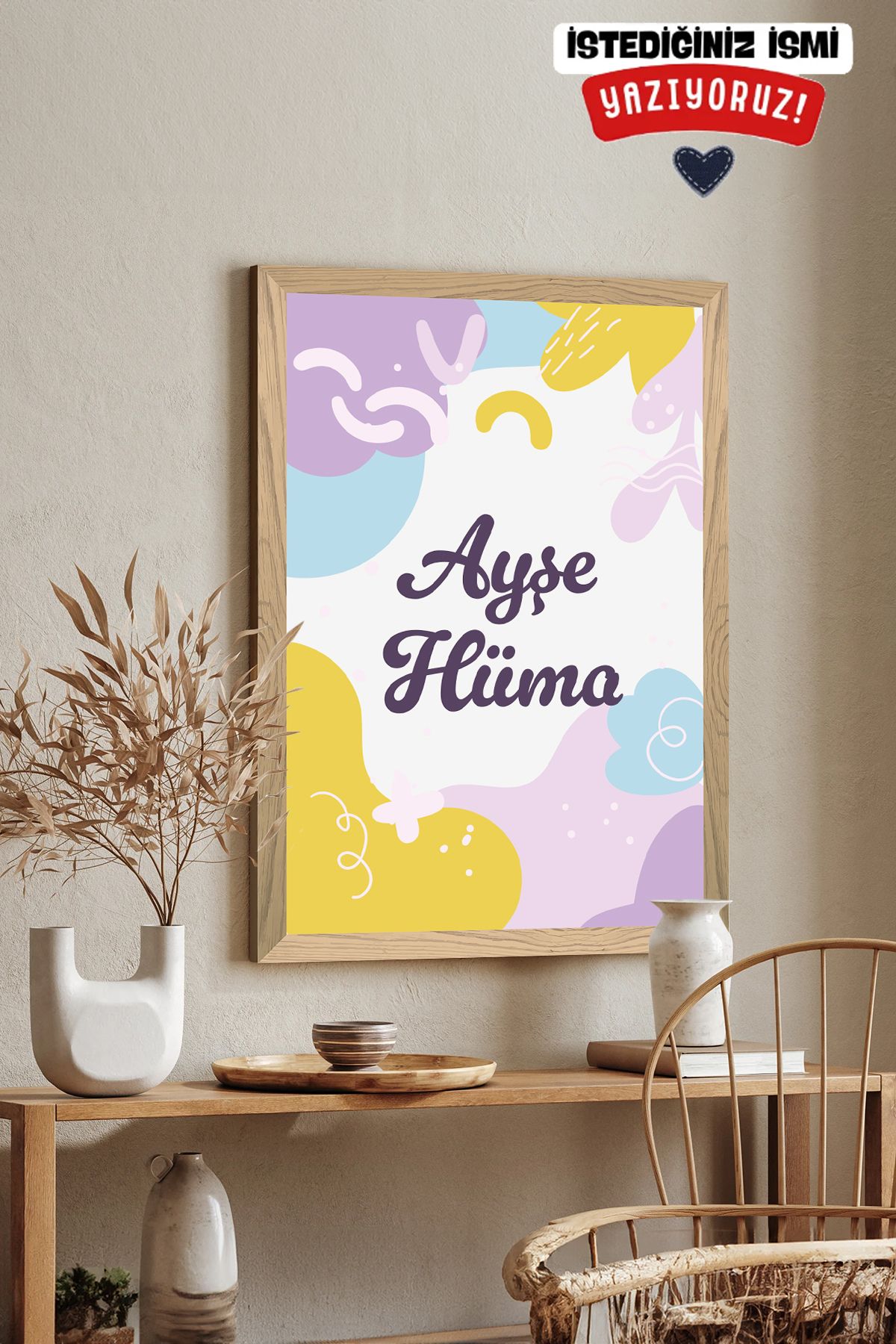 Artavessa Ahşap Çerçeve Görünümlü Kişiye Özel (GÖNDERDİĞİNİZ İSMİ YAZIYORUZ) Mdf Tablo 33x48 Cm - Model 3