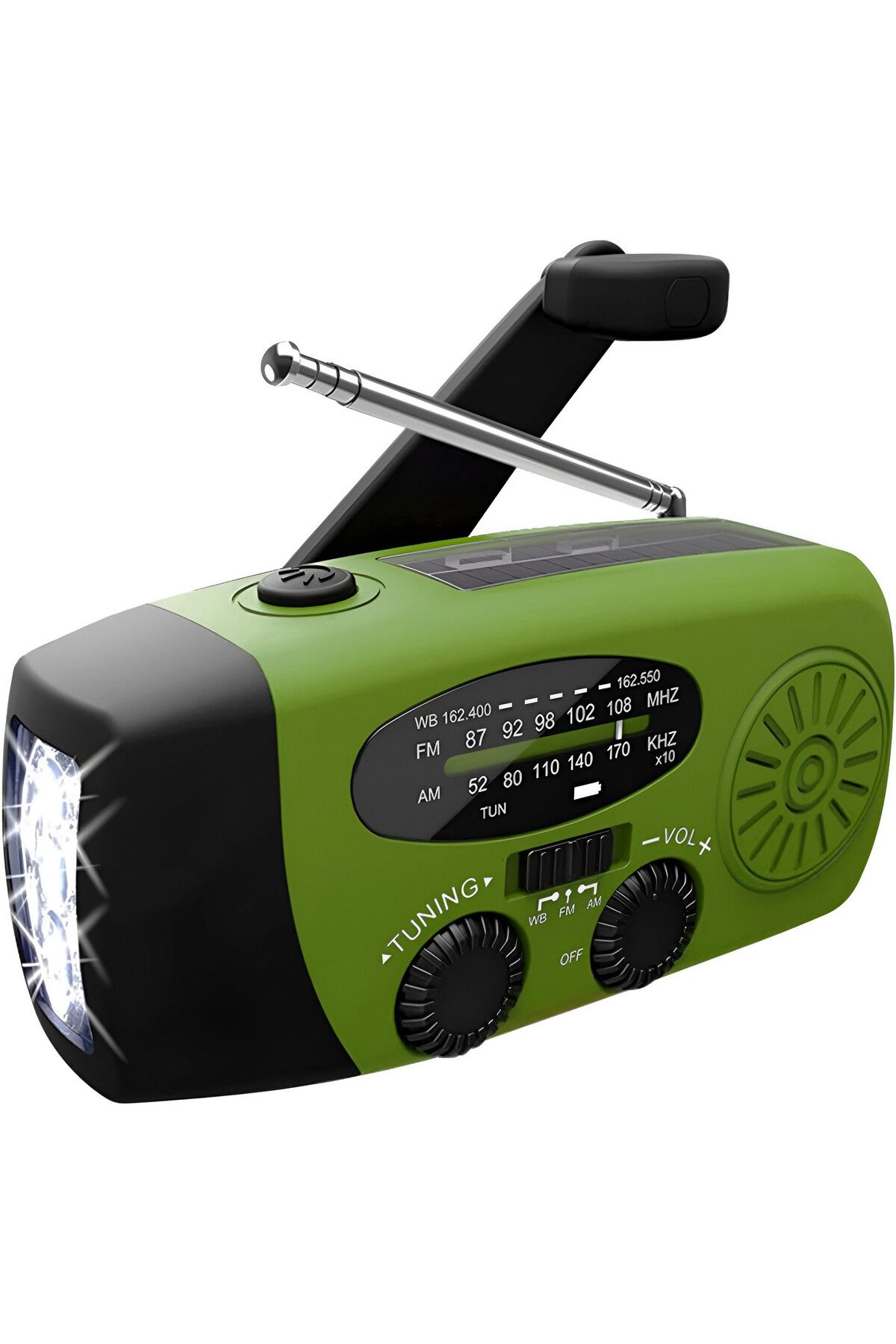 ZEQAS-Portable Solar/USB/Crank Radio 2000mAh Waterproof Power Bank with Green Flashlight 1