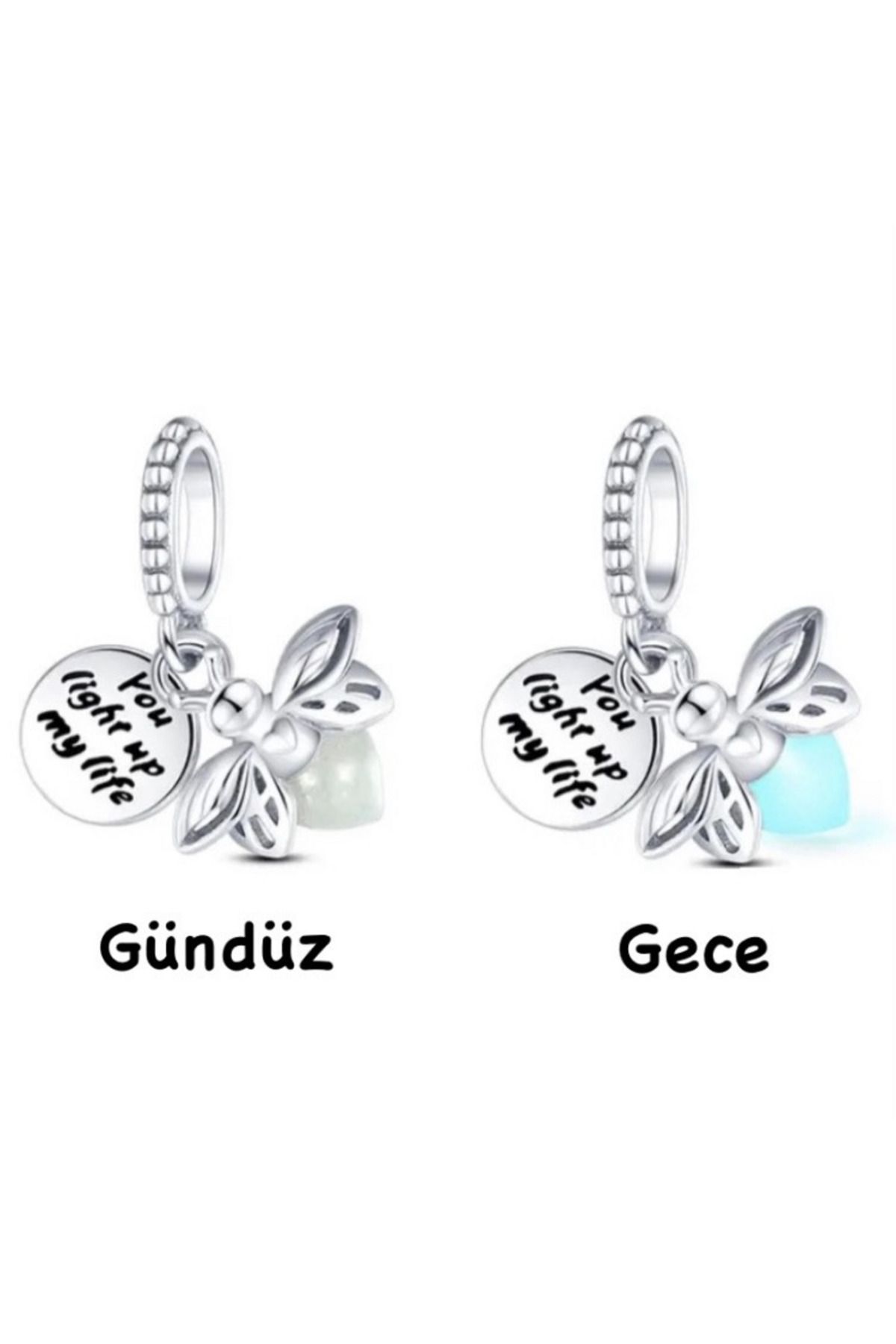 Violet Takı 925 Ayar Gümüş Karanlıkta Parlayan Ateşböceği Sallantılı Charm