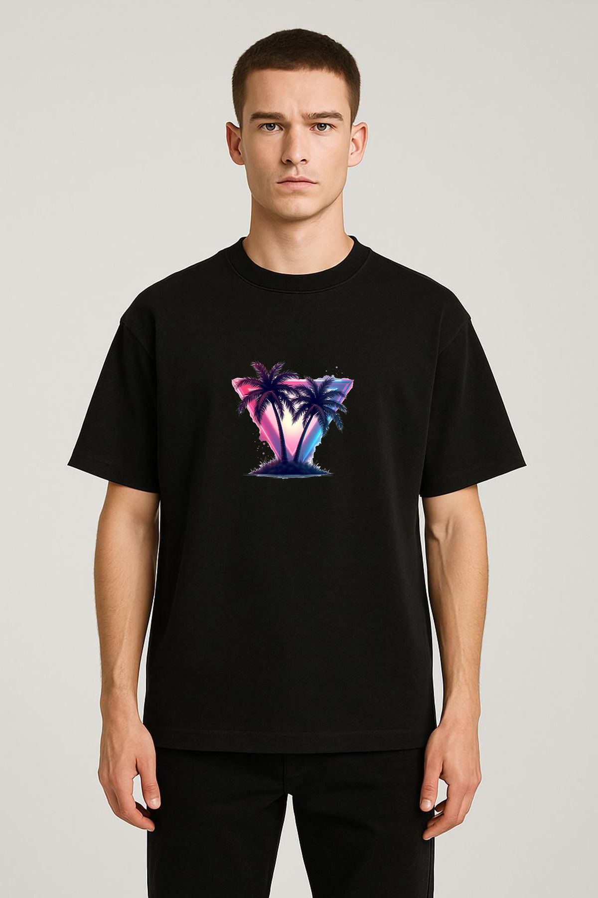 MODA Unisex Oversize Kalıp Miami Baskılı T-Shirt