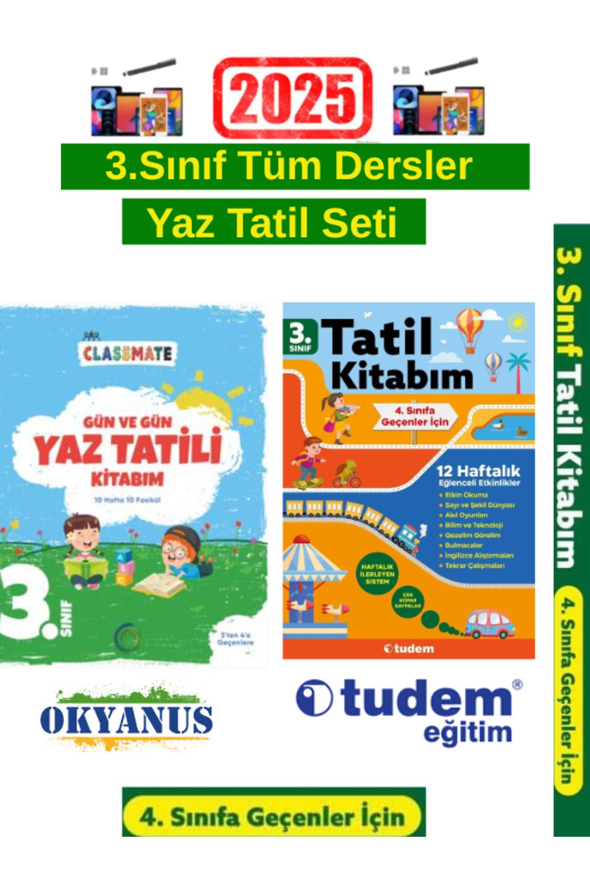 Bilfen Yayıncılık Okyanus 3.Sınıf Gün Gün Yaz Tatil Seti+Tudem 3.Sınıf 12 Haftalık Yaz Tatil Seti+Android Kalem