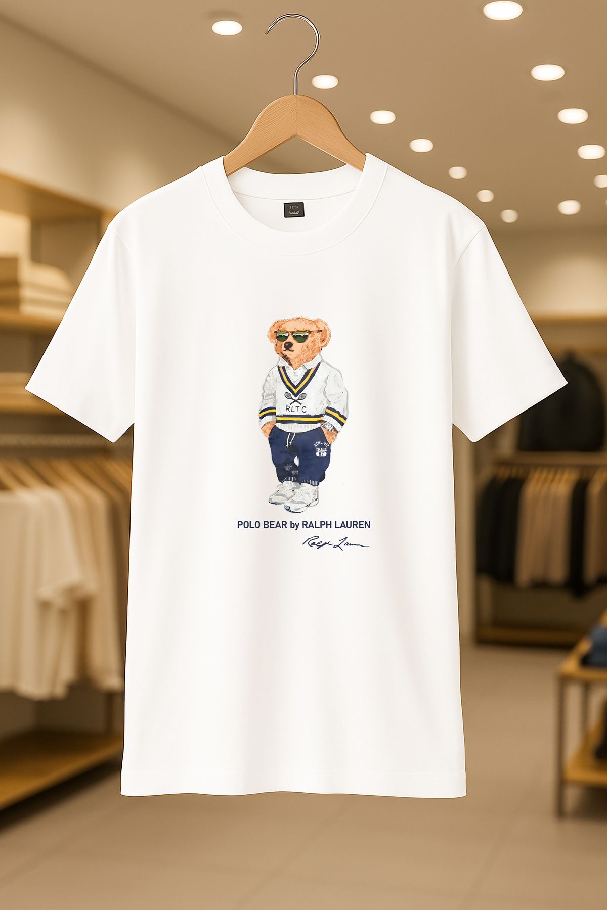SELF CONTROL Polo Bear Ralph Baskılı Oversize Unisex %100 Pamuklu Nefes Alan Kalin Kumaşlı T-Shirt
