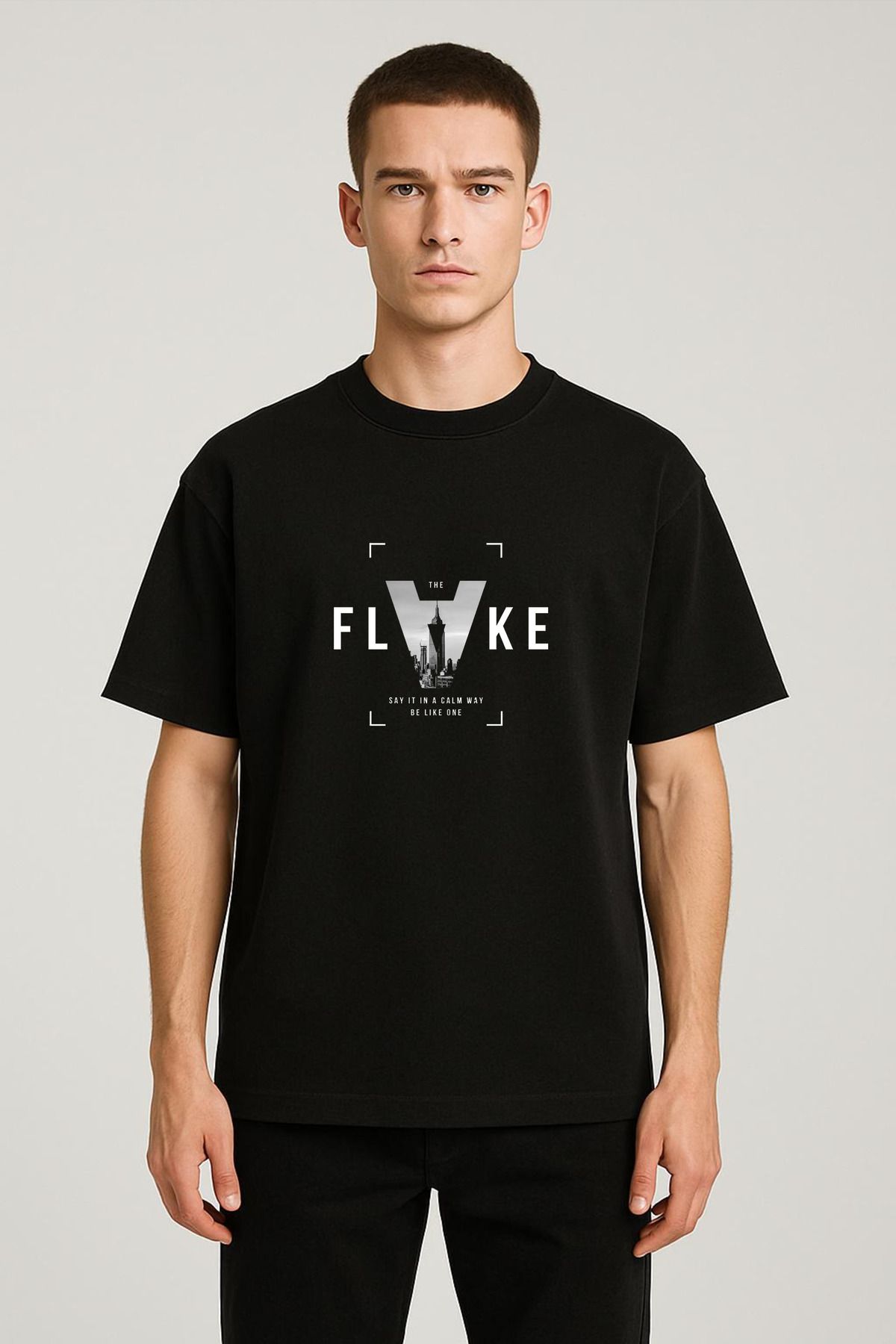 MODA Unisex Oversize Kalıp Flake Baskılı T-Shirt
