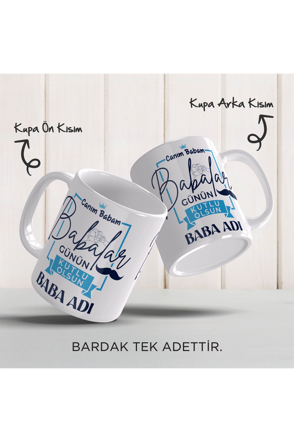 YELKOVAN TASARIM Canım Babam – Kişiye Özel Babalar Günü Beyaz Porselen Kupa Bardak (330 ml)
