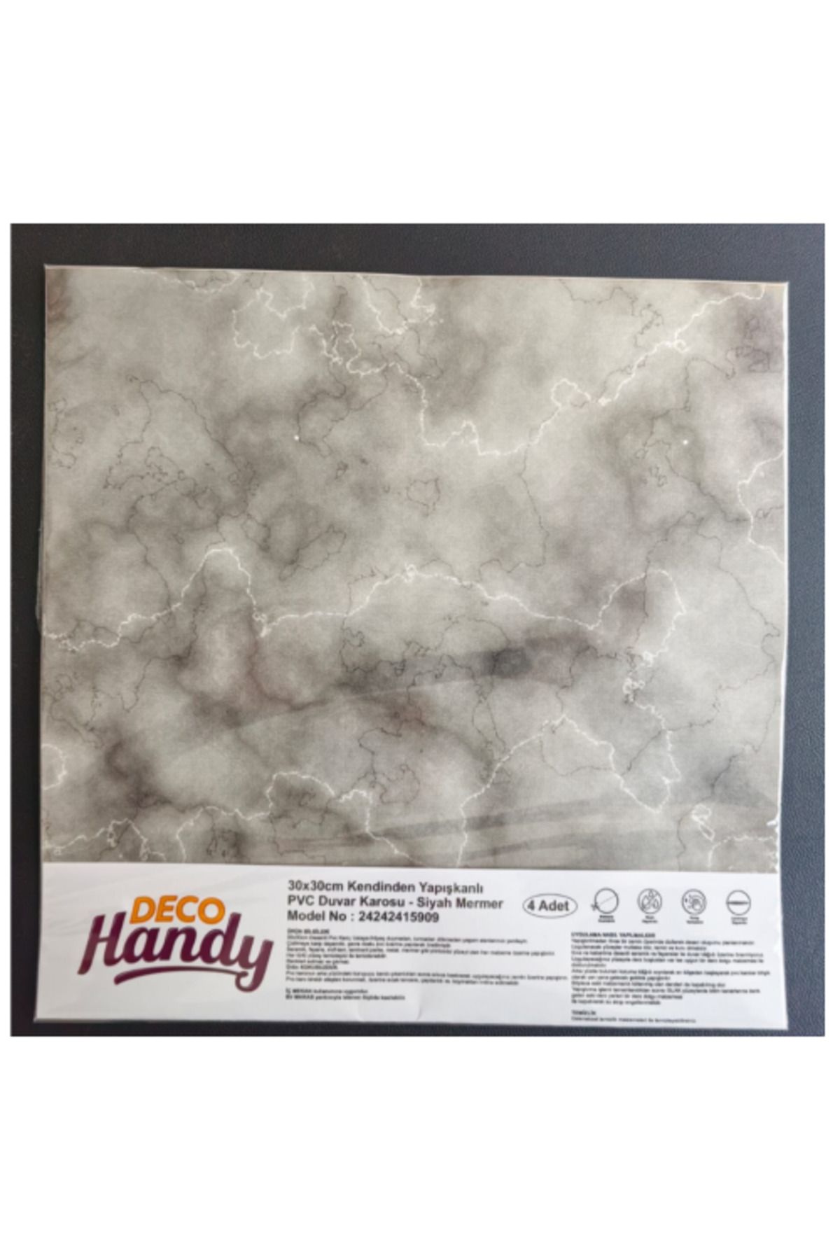 Myvora DecoHandy Pvc Duvar Karosu 30x30cm 4'lü Paket - Mermer Desenli Siyah 0,36m2