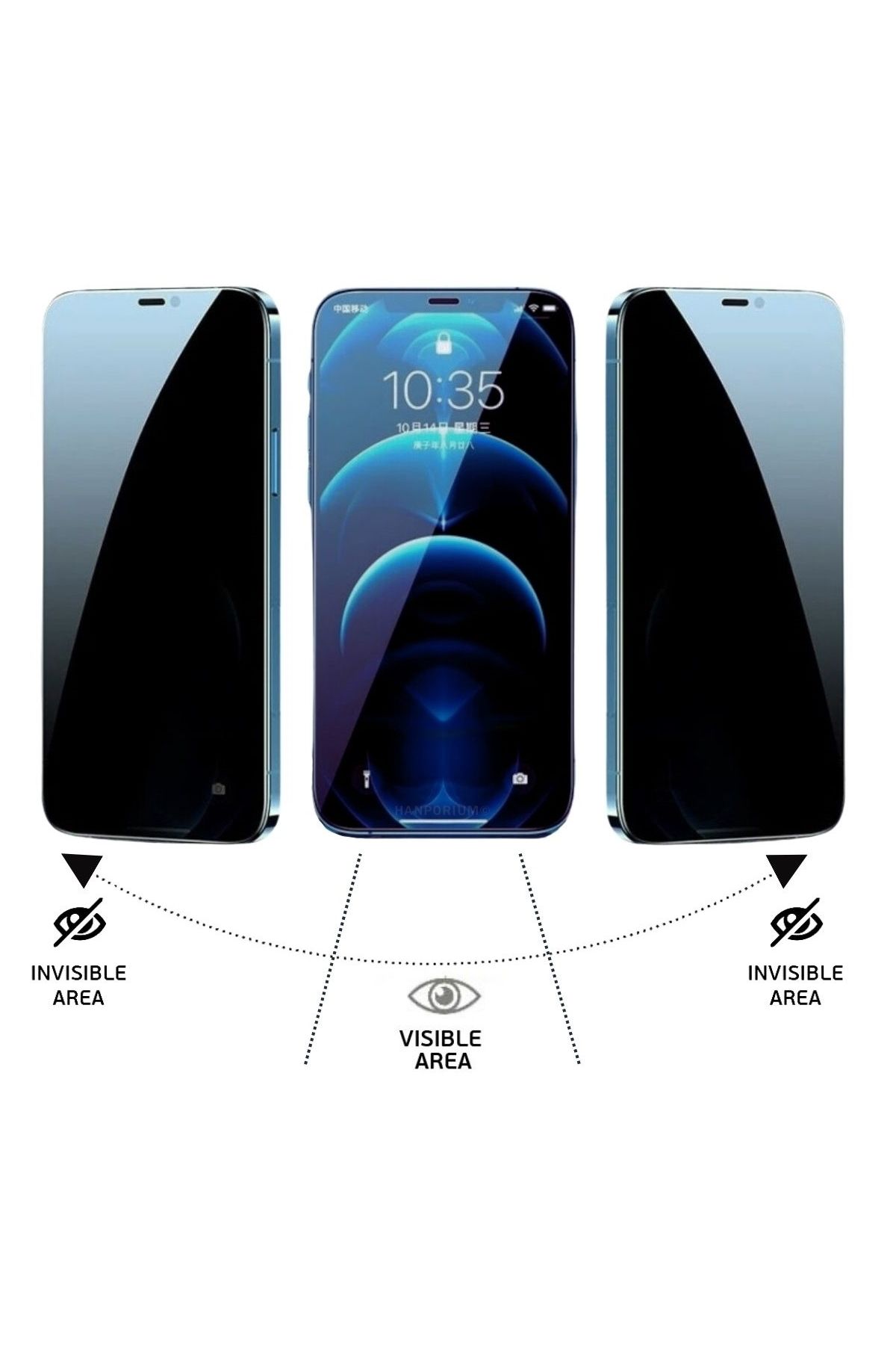 HANPORIUM Apple iPhone 16e Hayalet Ekran Koruyucu 6D Kırılmaz Cam Gizlilik Korumalı - Tam Koruma-Tam Kaplar