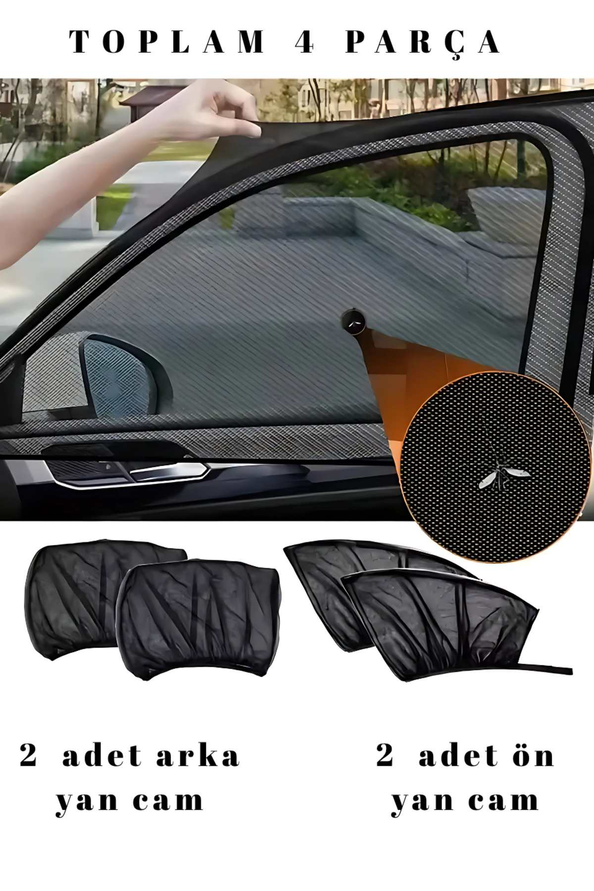 figiza Araba Ön-Arka Yan Cam Güneşlik UV Önleyici Araç Bebek Emzirme Perdesi Araç Sineklik Perde 4 Parça fotoğrafı 2 (önizleme)