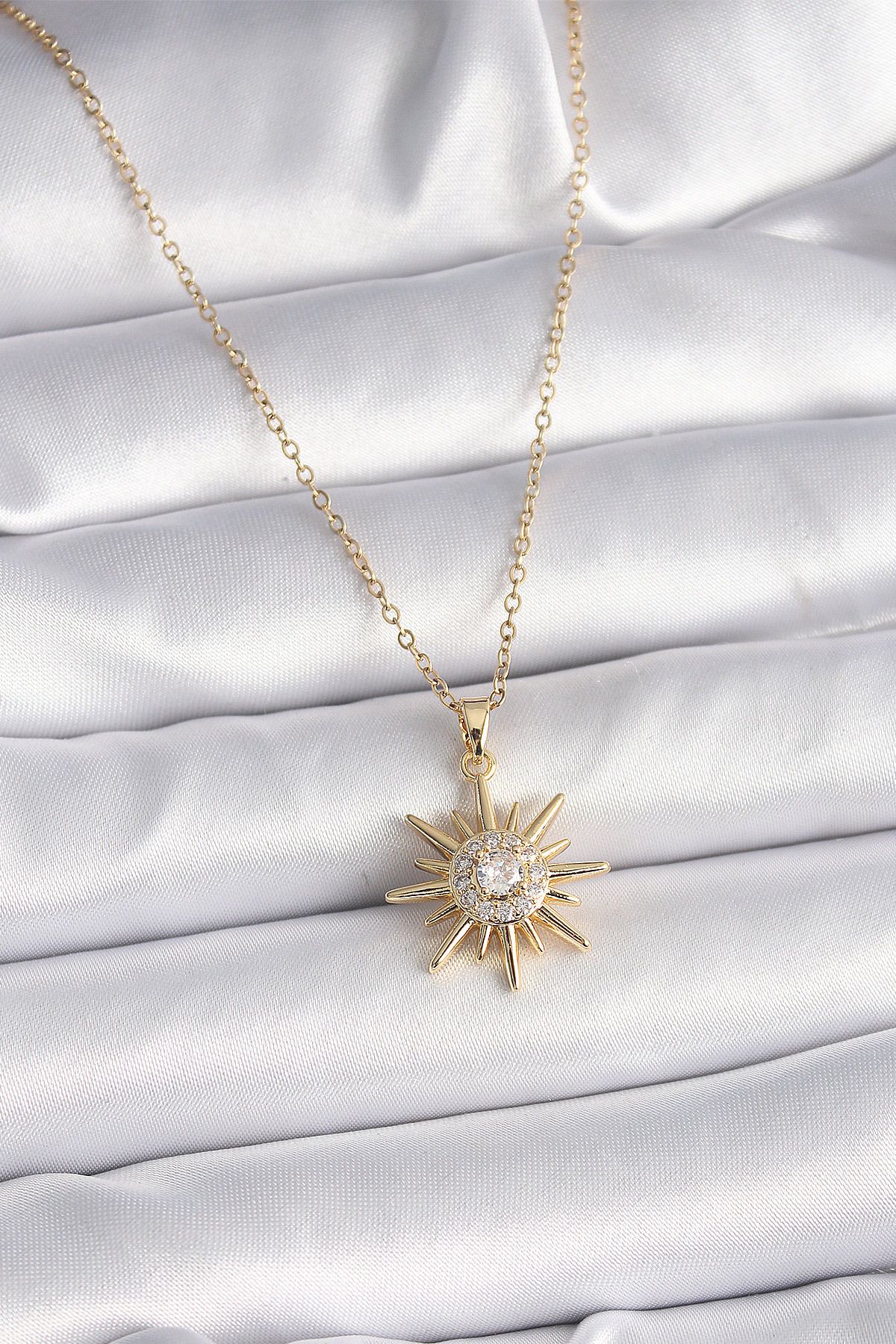 Angel Of Life 316L Çelik Gold Renk Zincir Zirkon Taşlı Güneş Model Kadın Yüzük - TJ-BKO9561