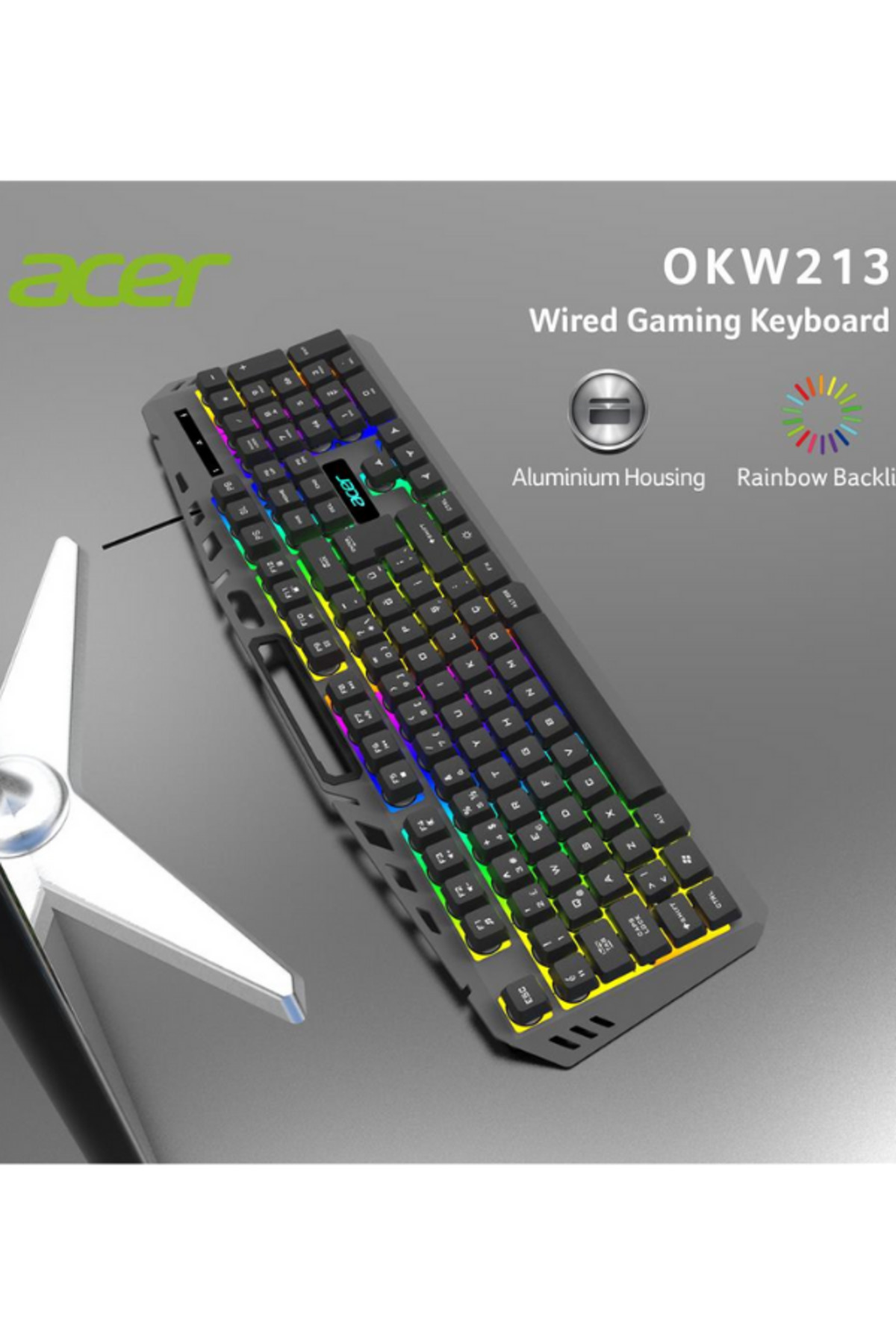 Siyah Rgb Rainbow Backlit Gaming Keyboard Rainbow Kablolu Klavye Kablo Uzunluğu 1,5 Metre