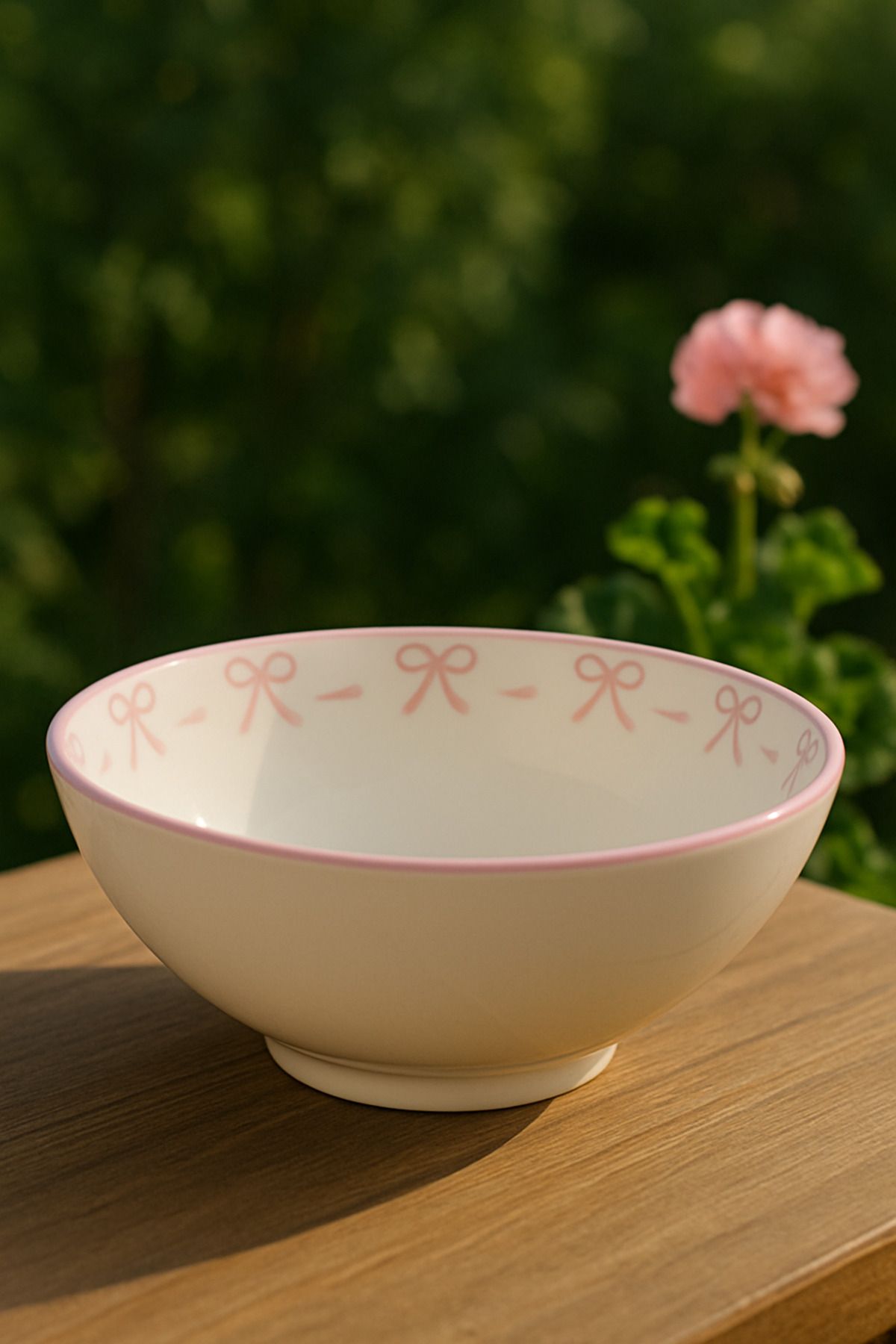Percini Pembe Fiyonk Seramik Derin Çukur Salata Ramen Noodle Yemek Makarna Tatlı Çorba Kase 20 Cm