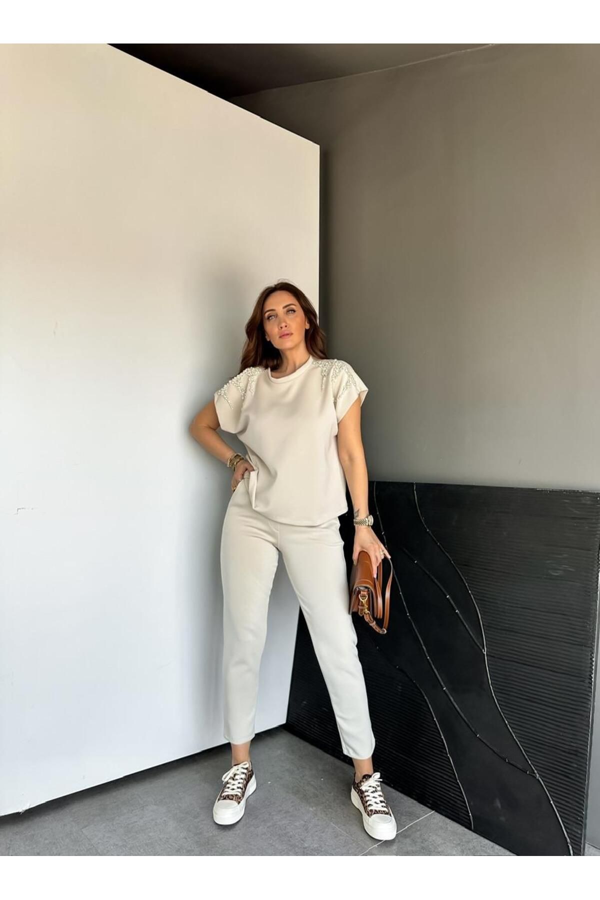 Zerrincan Giyim Taş Omuzları İncili Premium Modal Takım