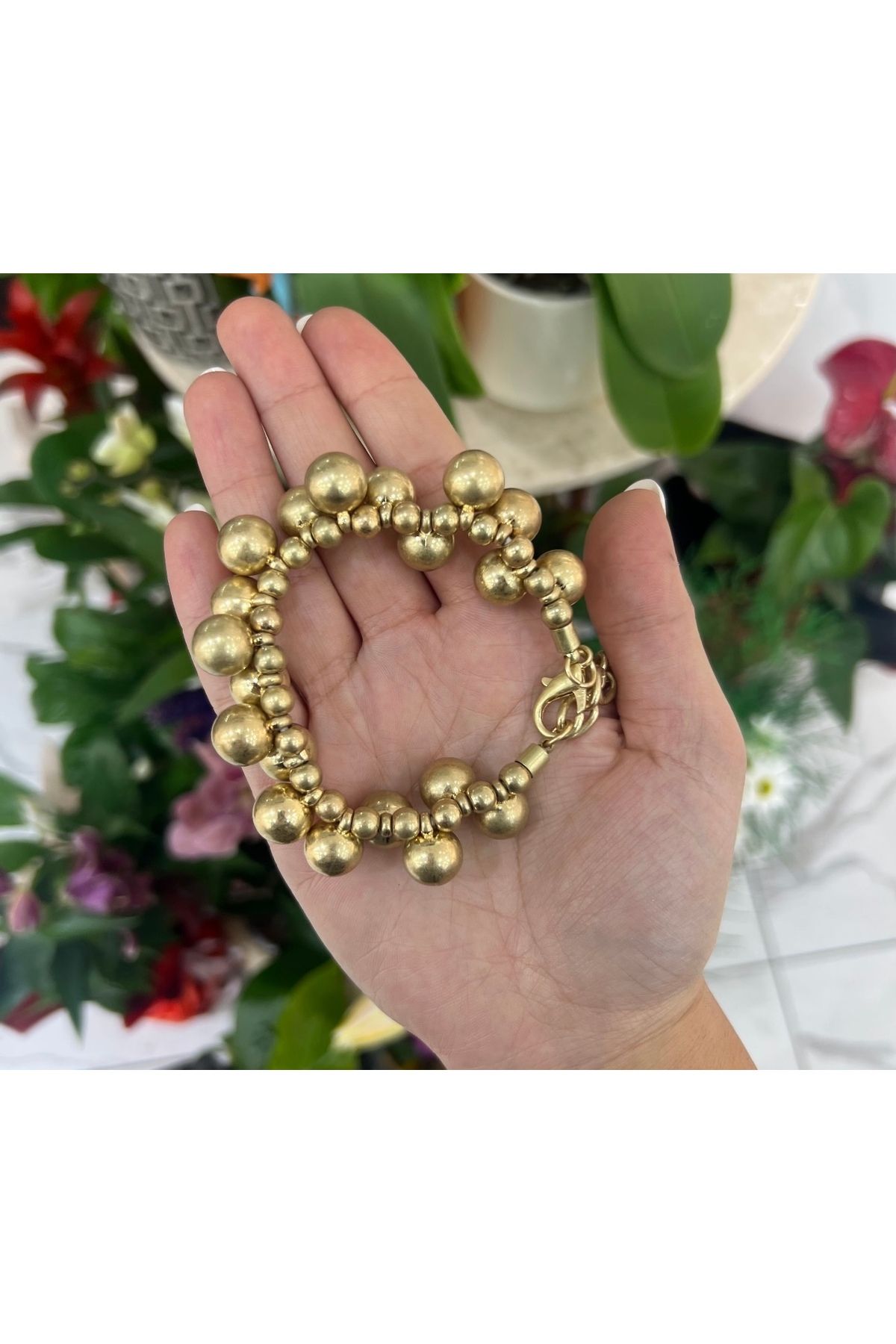 Lumoza İkili Top Boncuklu Şık Bileklik Seti (Gümüş ve Gold)
