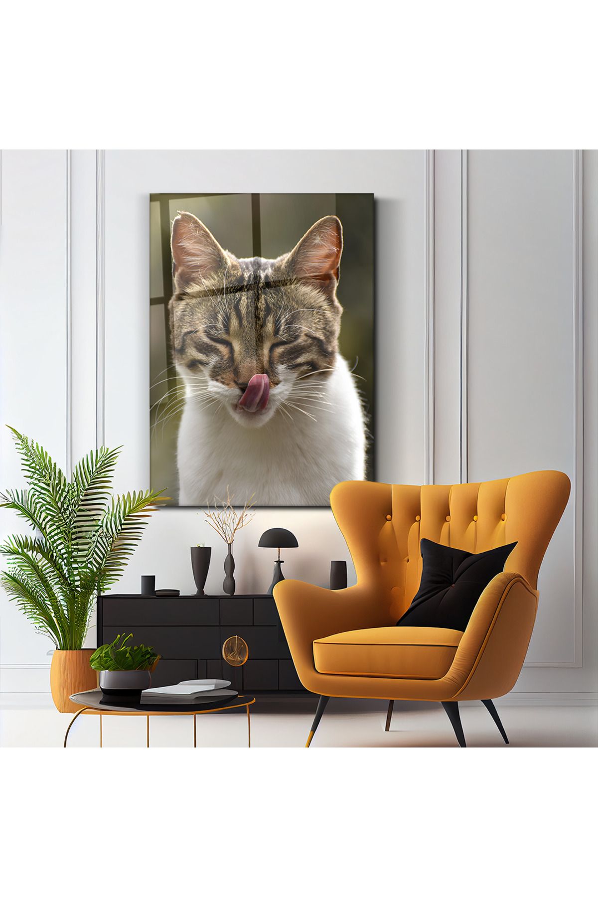 PoyKilArt Cam Tablo - Maskot Tekir Kedi - Duvar dekorasyonu - Ofis dekorasyonu - Duvar tablosu - DK