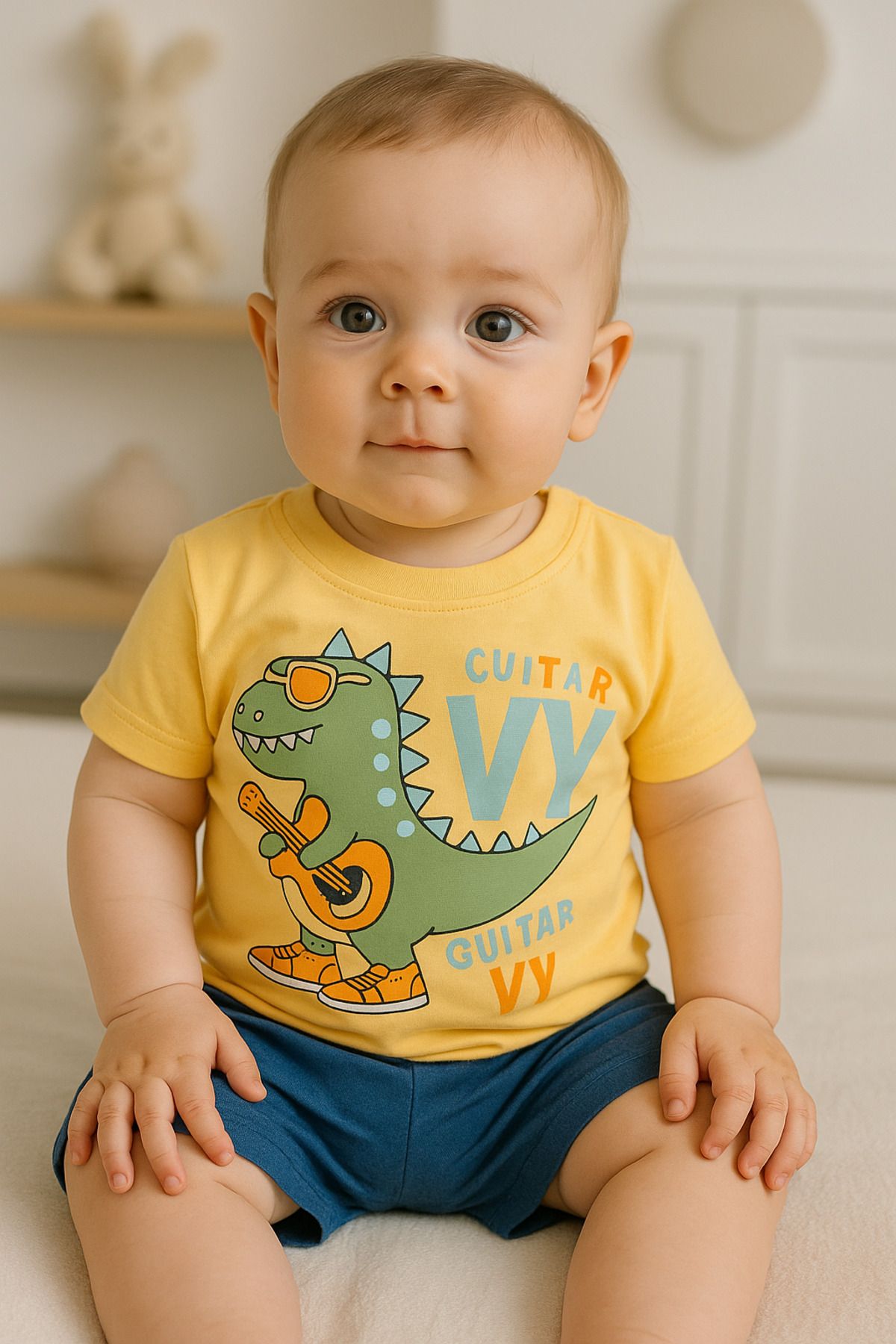 Bilkon Baby ERKEK ŞORTLU DİNOZOR VE GİTAR BASKILI