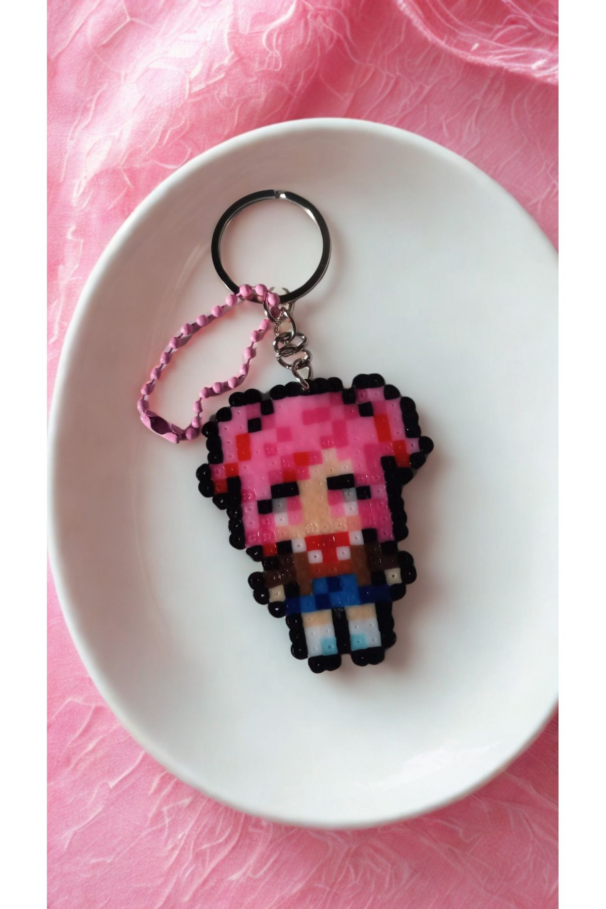 Atölye Moonlit Doki doki literature club natsuki anahtarlık ddlc anahtarlık charm çanta süsü pembe zincirli