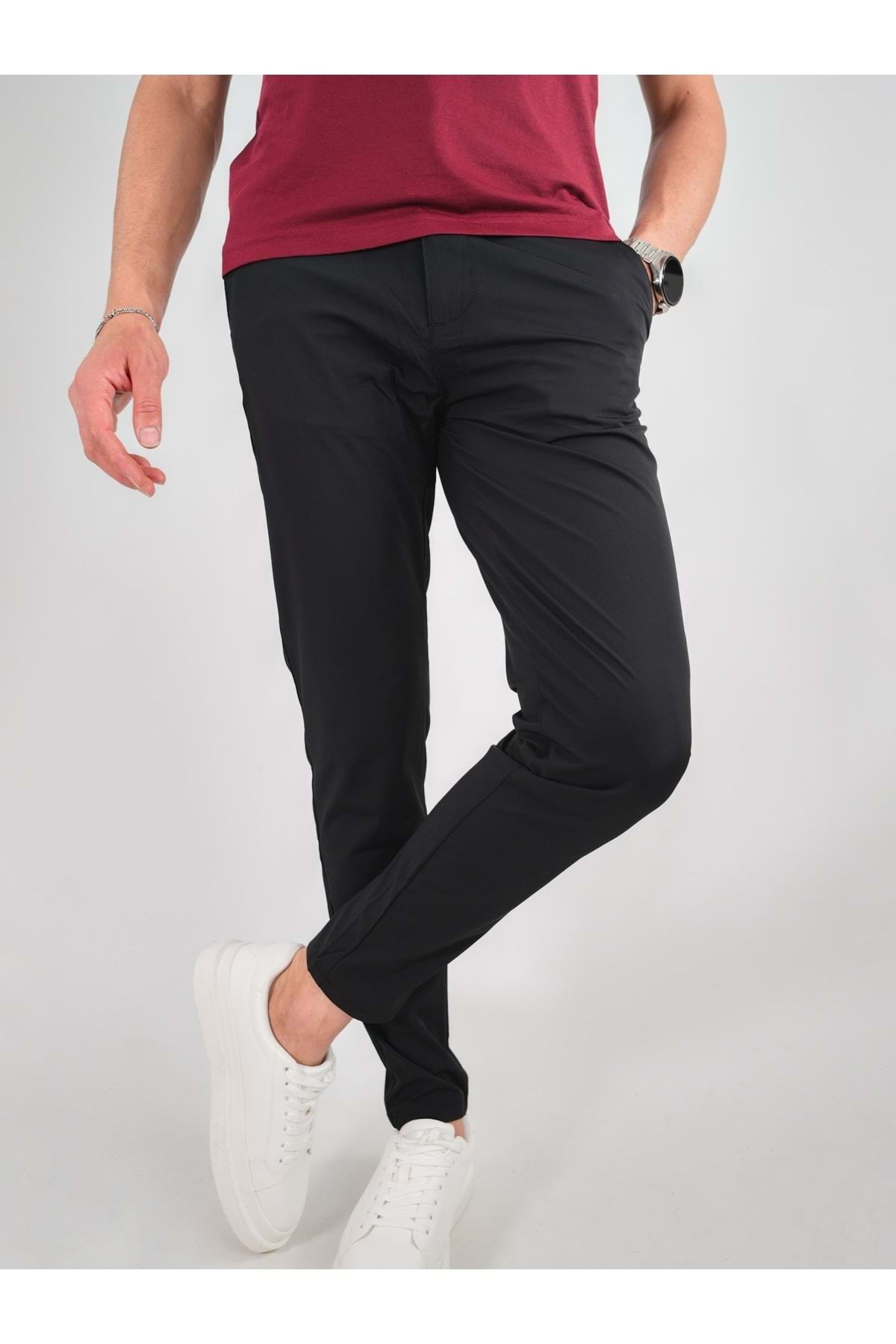 Olivia GENİE MAN YAN CEP BELİ LASTİKLİ İNCE JOGGER PANTOLON Siyah