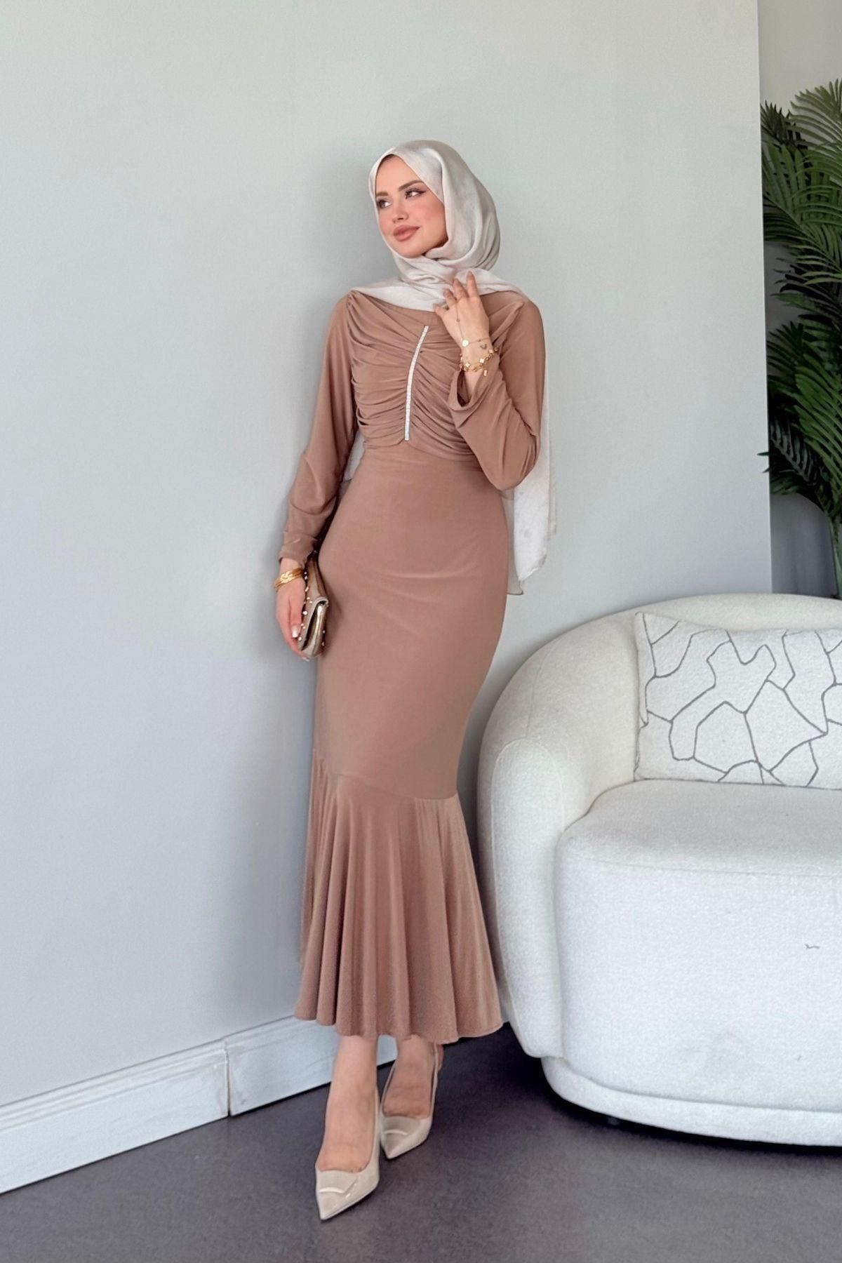 HAZA MODA Rüveyda Sandy Elbise Vizon