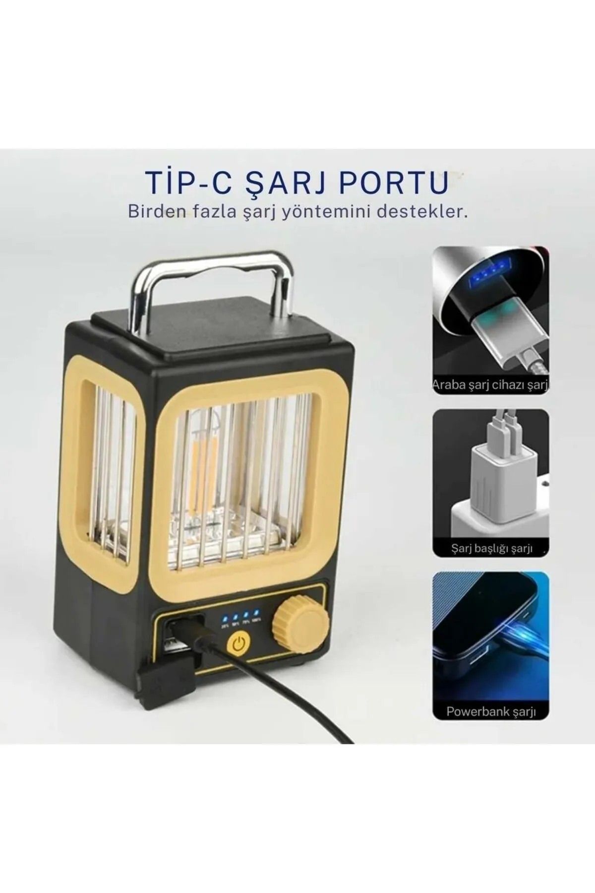AKBELLİ GROUP 3 Modlu Işık Ayarlı Kamp Lambası | Solar Şarjlı ve Type-C Girişli Usb Çıkışlı Fener Premium Lamba