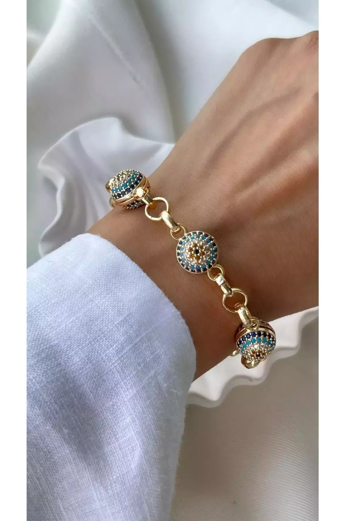 shop Taşlı Nazar Boncuklu Bileklik Kadın Bileklik Xuping Model (Altın Kaplama)