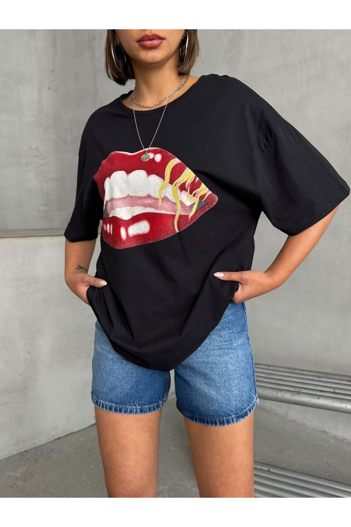 Miss Prova Baskı Detaylı Salaş Basic T-Shirt MISSTS3619