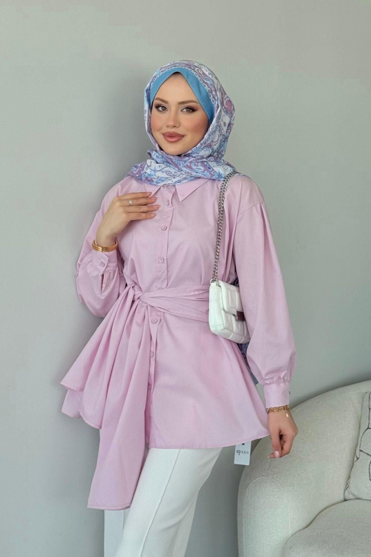 HAZA MODA Awen Bağlamalı Gömlek Pembe
